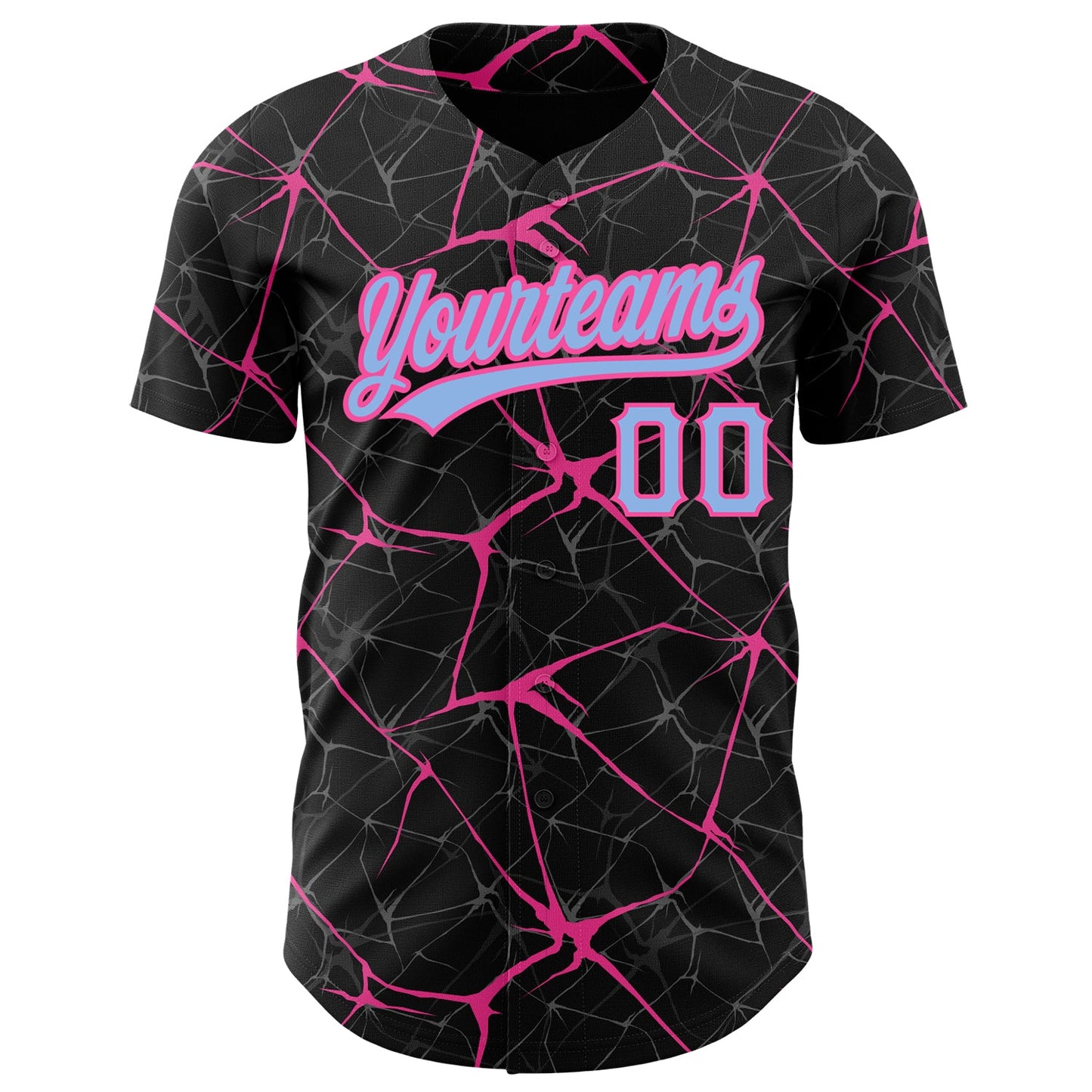 Custom Black Light Blue-Pink 3D Pattern Design Abstract Network Authentic Baseball Jersey view 2