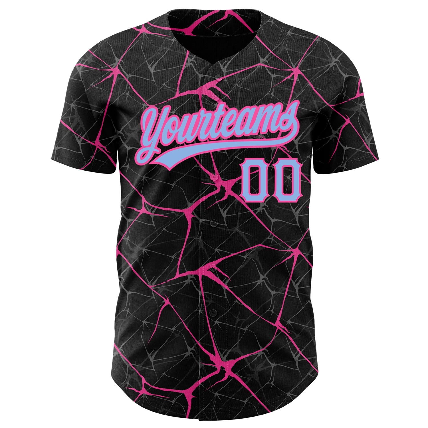 Custom Black Light Blue-Pink 3D Pattern Design Abstract Network Authentic Baseball Jersey view 2