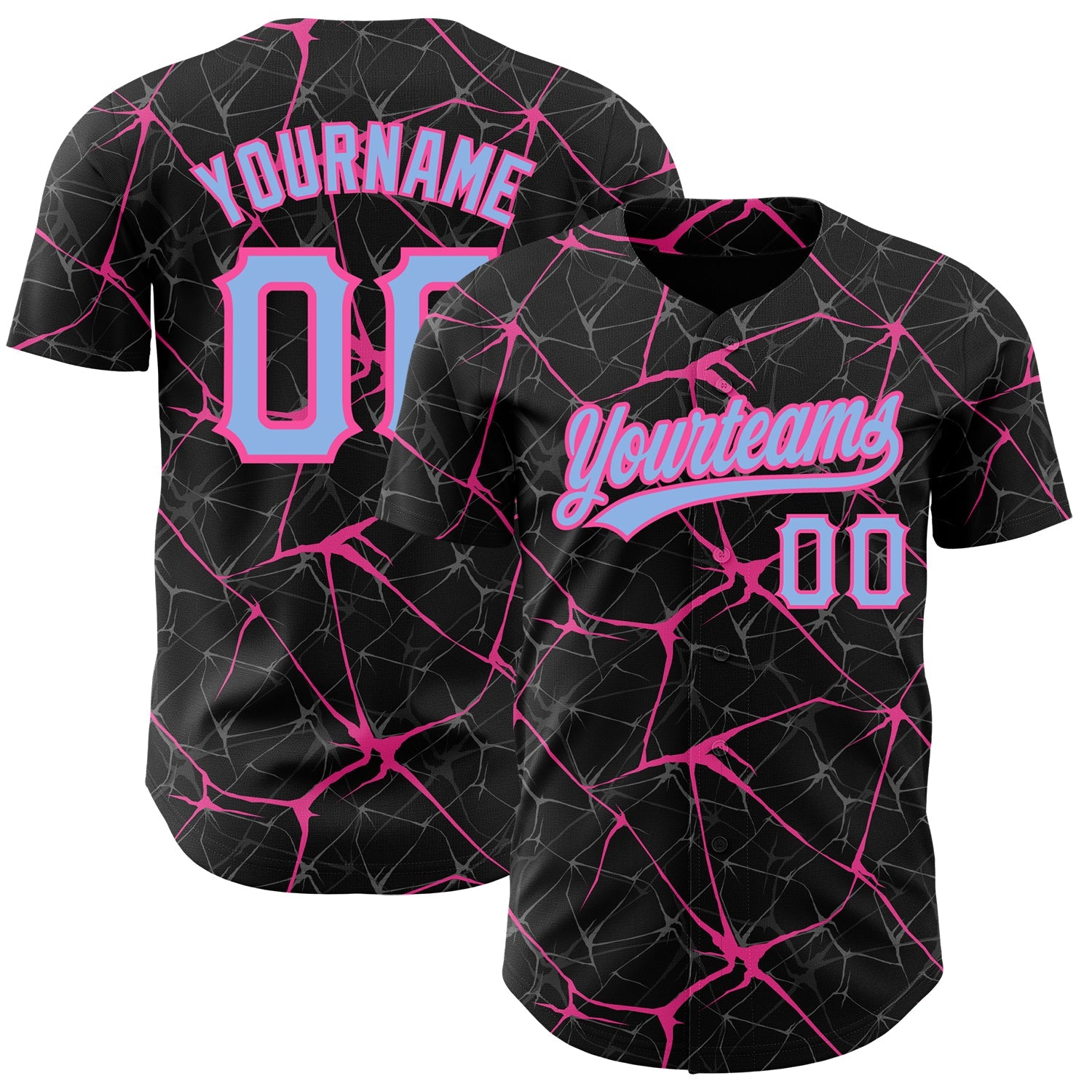 Custom Black Light Blue-Pink 3D Pattern Design Abstract Network Authentic Baseball Jersey - Main View