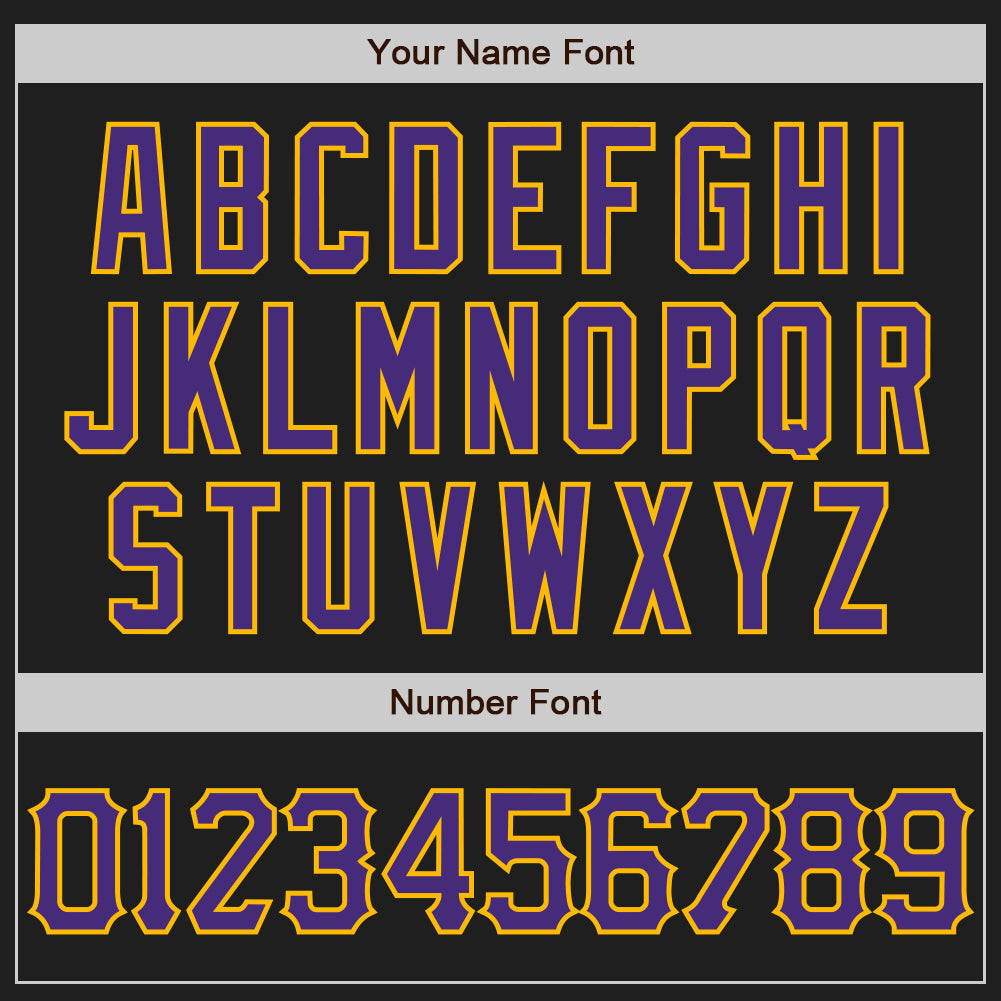 Custom Black Purple-Gold 3D Pattern Design Abstract Network Authentic Baseball Jersey view 5