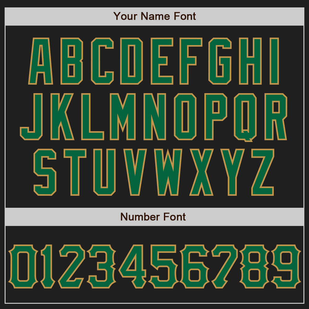 Custom Black Kelly Green-Old Gold 3D Pattern Design Abstract Network Authentic Baseball Jersey view 5