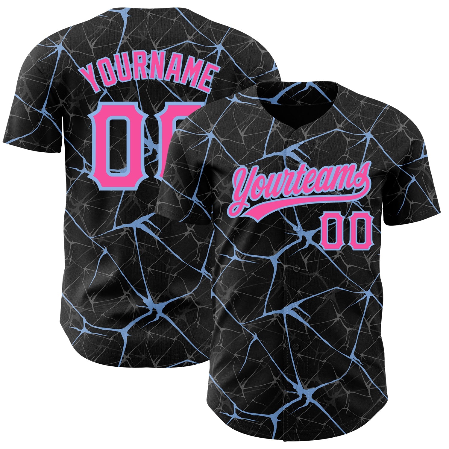 Custom Black Pink-Light Blue 3D Pattern Design Abstract Network Authentic Baseball Jersey - Main View
