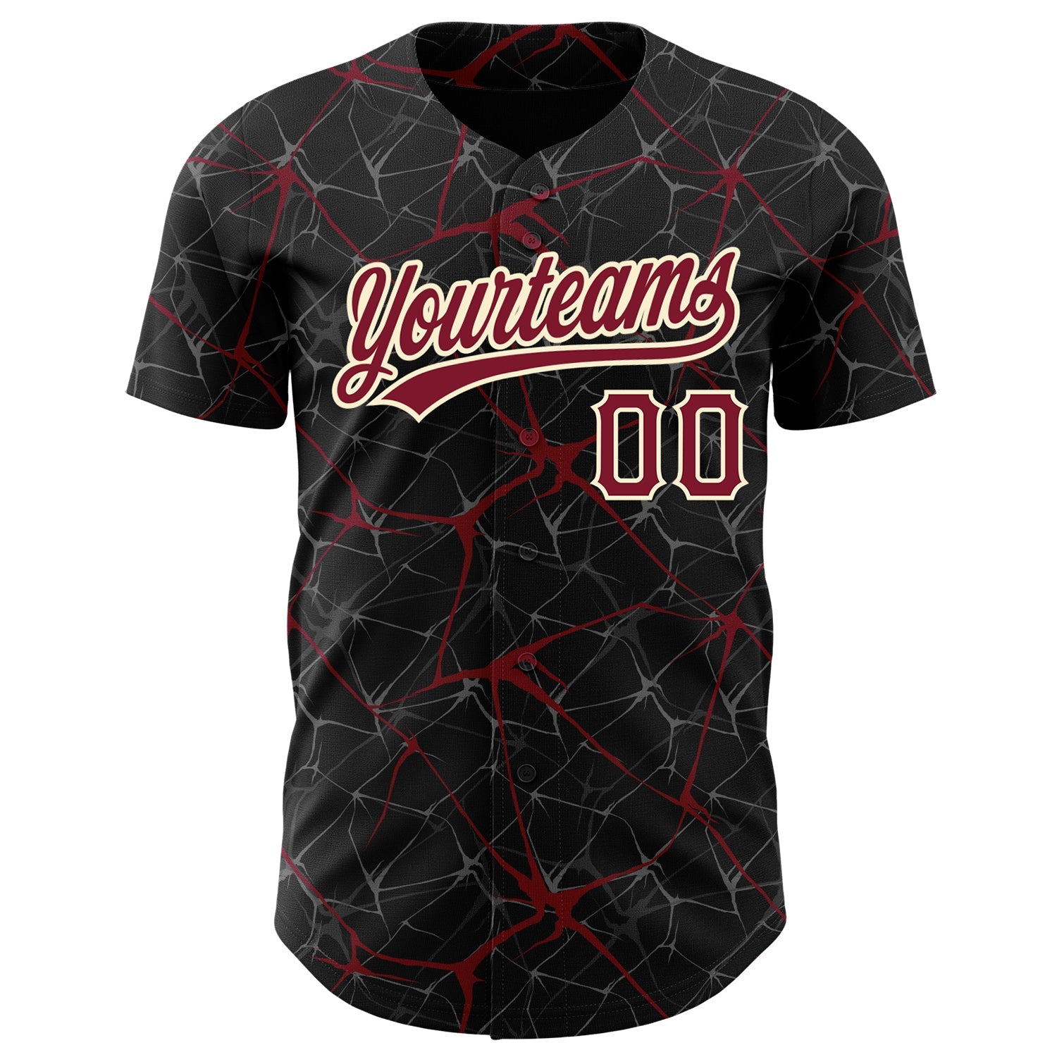 Custom Black Crimson-Cream 3D Pattern Design Abstract Network Authentic Baseball Jersey view 2