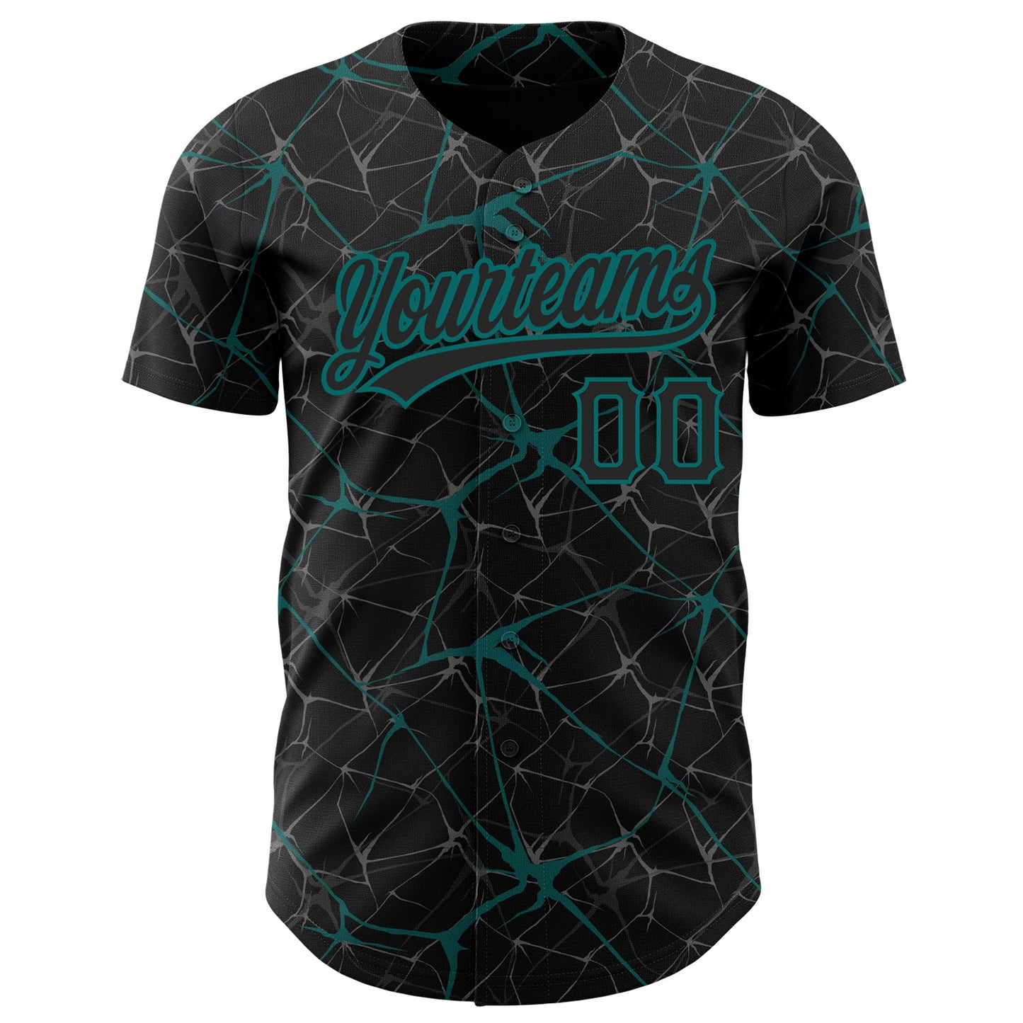 Custom Black Teal 3D Pattern Design Abstract Network Authentic Baseball Jersey view 2