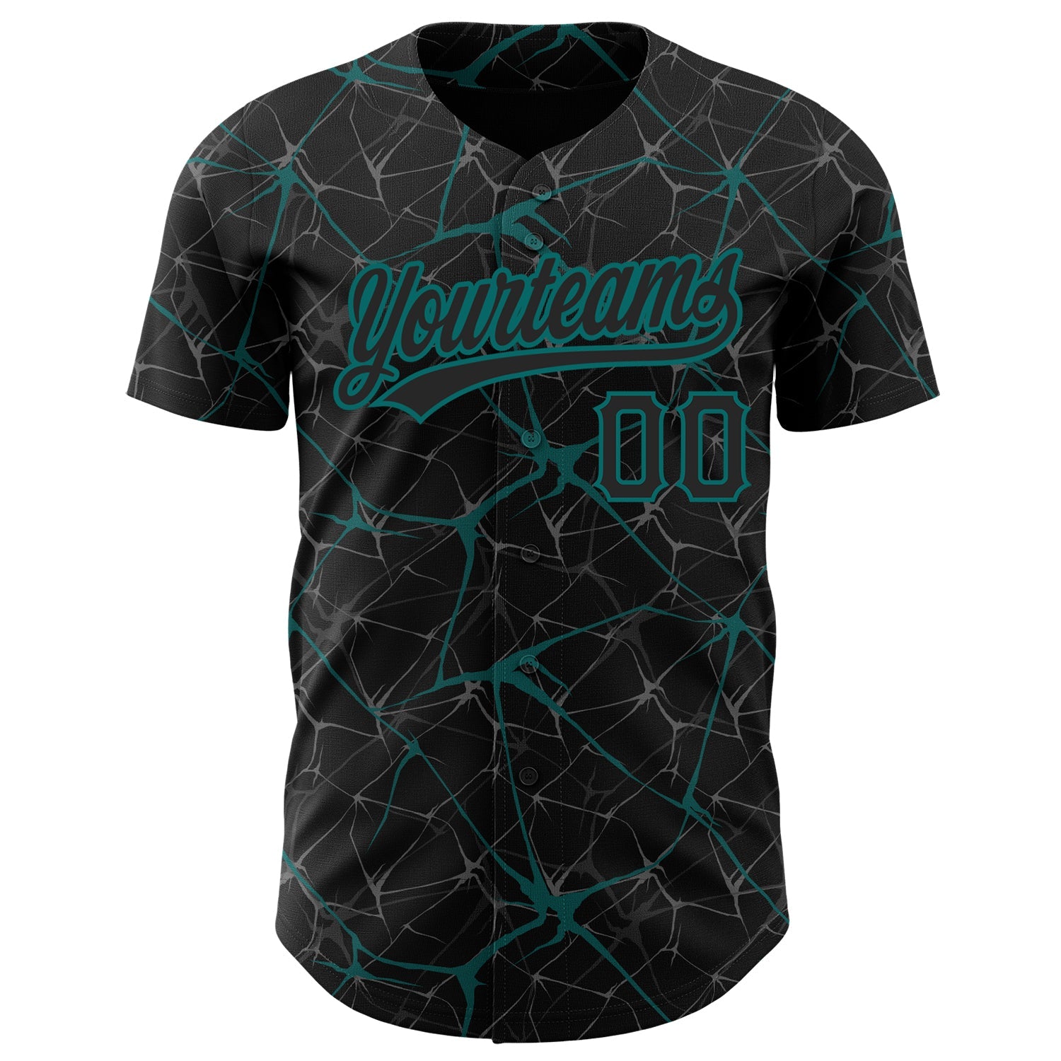 Custom Black Teal 3D Pattern Design Abstract Network Authentic Baseball Jersey view 2