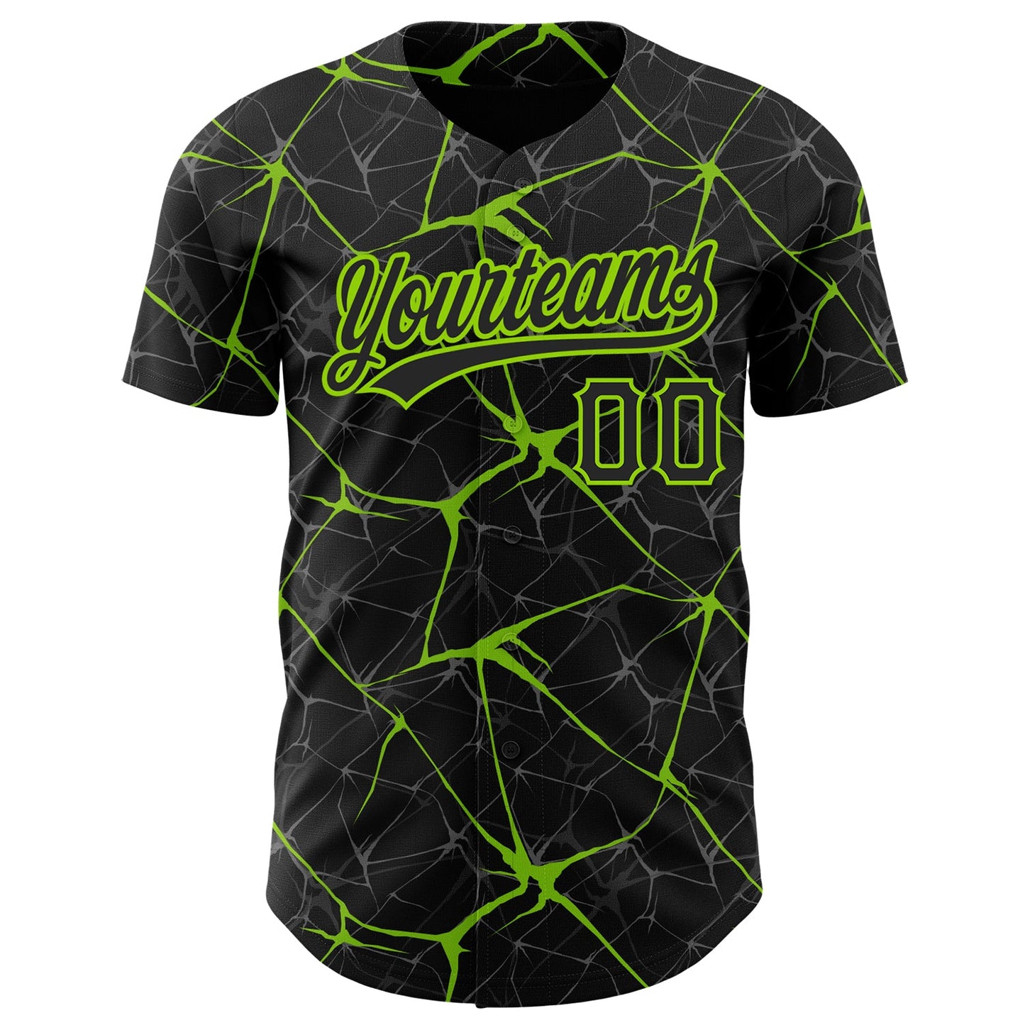 Custom Black Neon Green 3D Pattern Design Abstract Network Authentic Baseball Jersey view 2