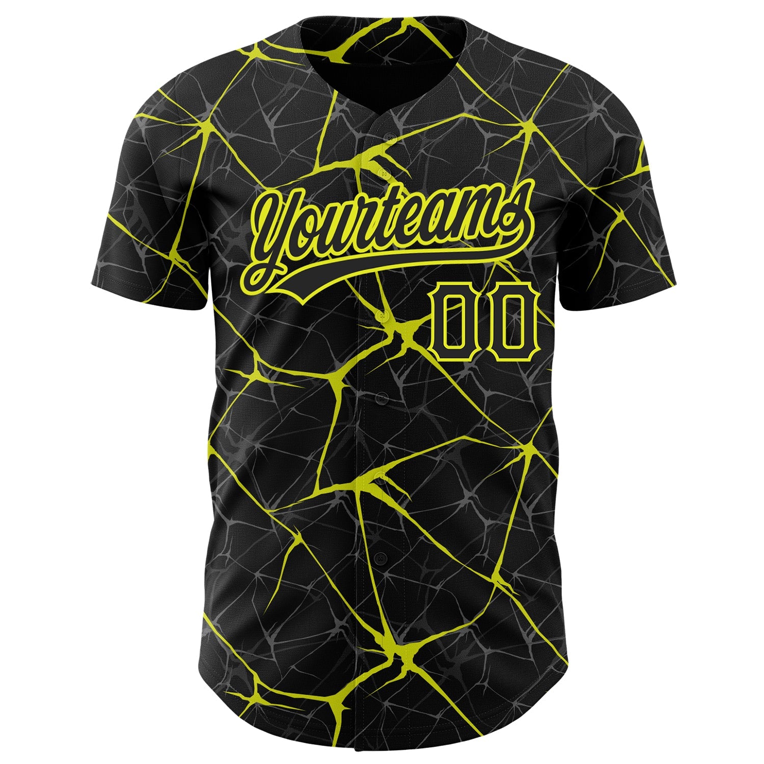 Custom Black Neon Yellow 3D Pattern Design Abstract Network Authentic Baseball Jersey view 2