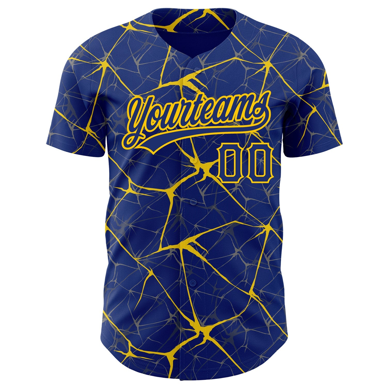 Custom Royal Yellow 3D Pattern Design Abstract Network Authentic Baseball Jersey view 2