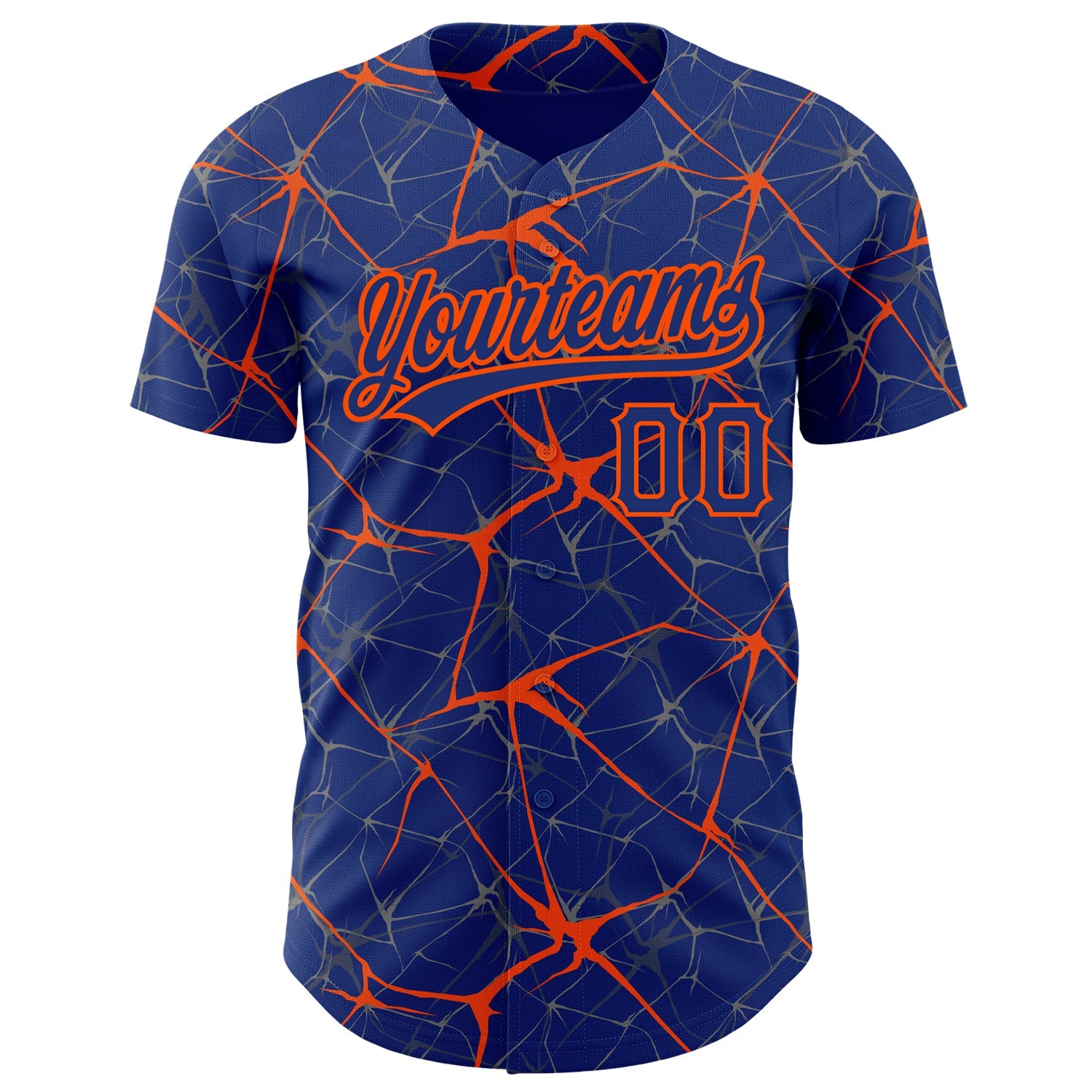 Custom Royal Orange 3D Pattern Design Abstract Network Authentic Baseball Jersey view 2