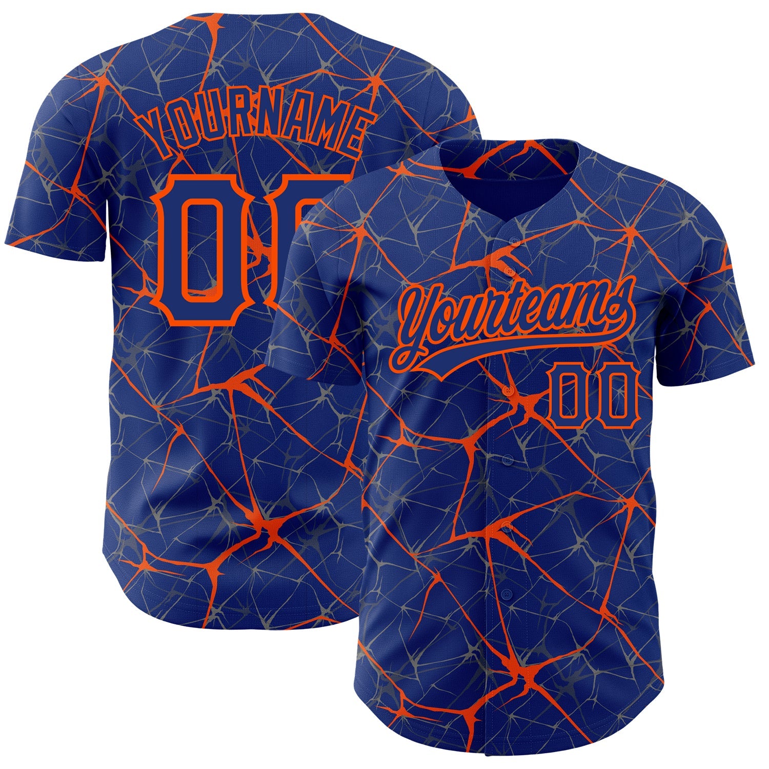 Custom Royal Orange 3D Pattern Design Abstract Network Authentic Baseball Jersey - Main View