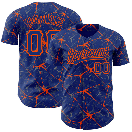 Custom Royal Orange 3D Pattern Design Abstract Network Authentic Baseball Jersey - Main View