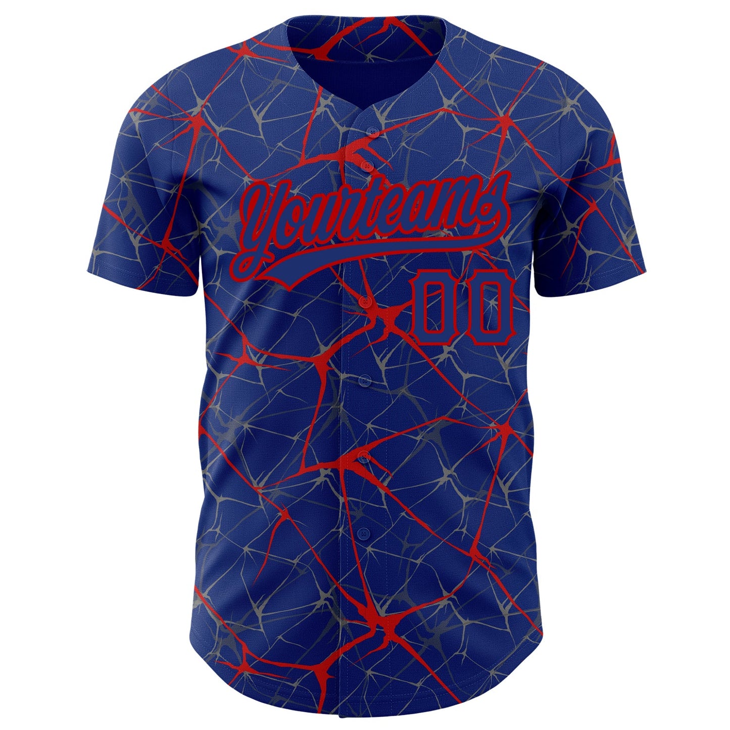 Custom Royal Red 3D Pattern Design Abstract Network Authentic Baseball Jersey view 2