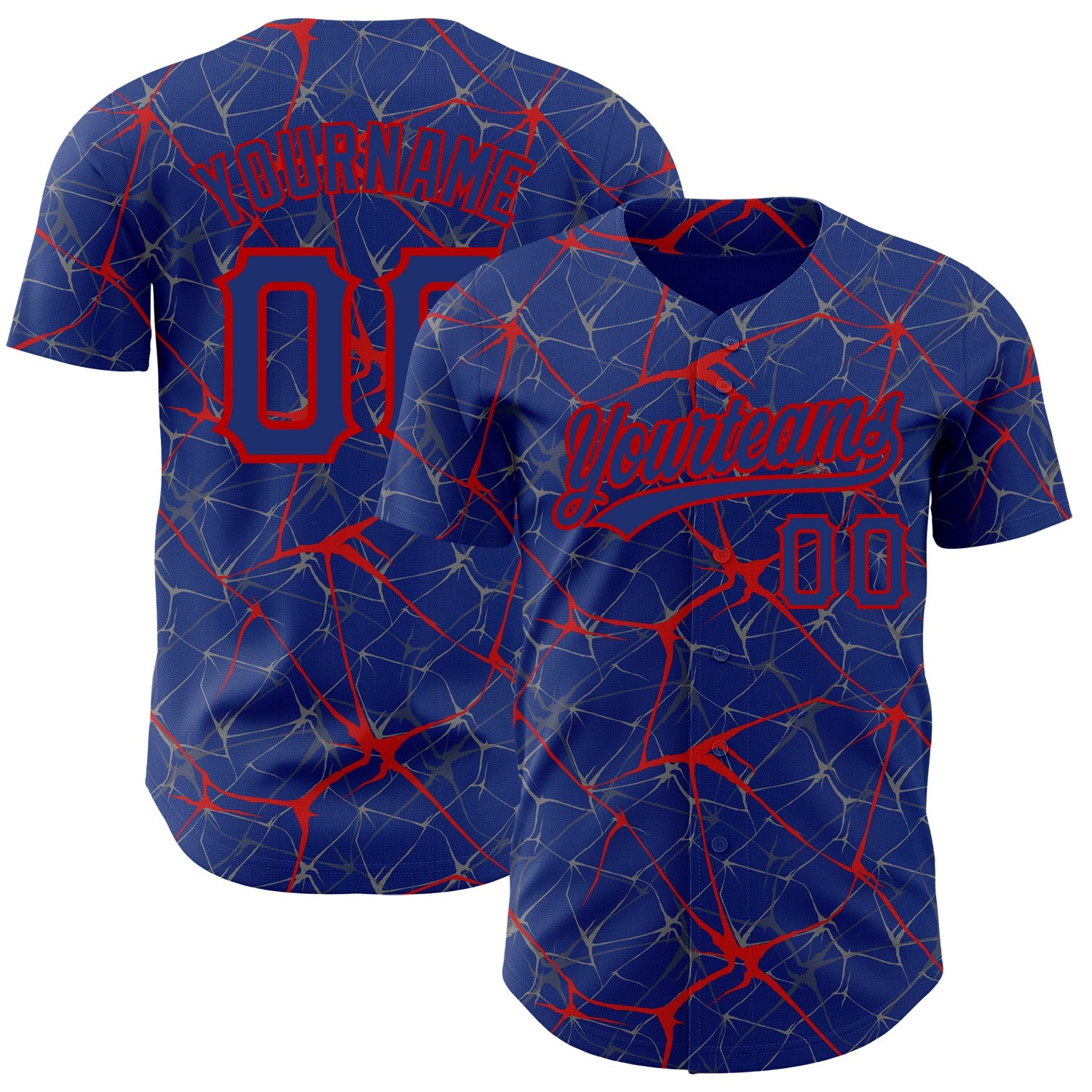 Custom Royal Red 3D Pattern Design Abstract Network Authentic Baseball Jersey - Main View