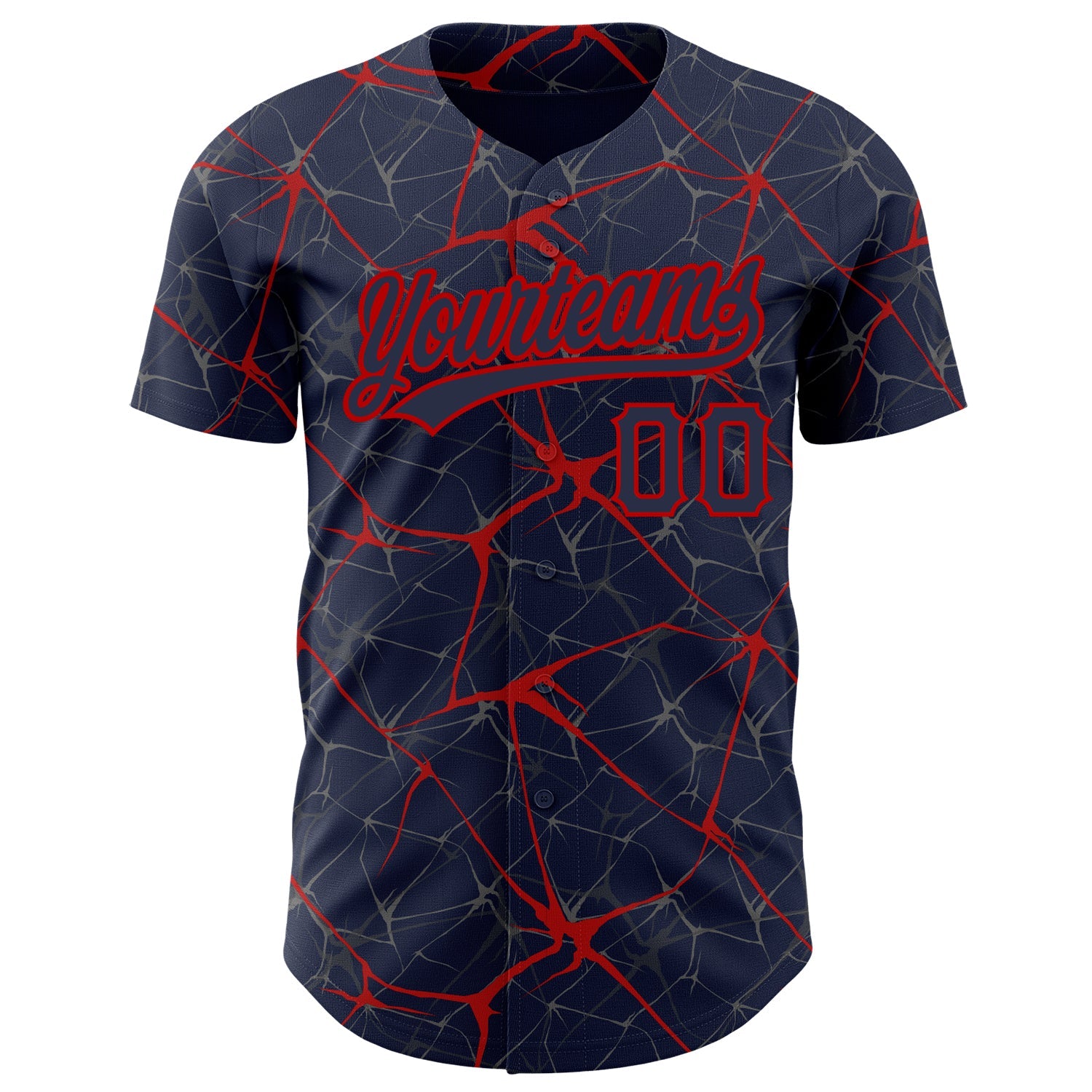 Custom Navy Red 3D Pattern Design Abstract Network Authentic Baseball Jersey view 2