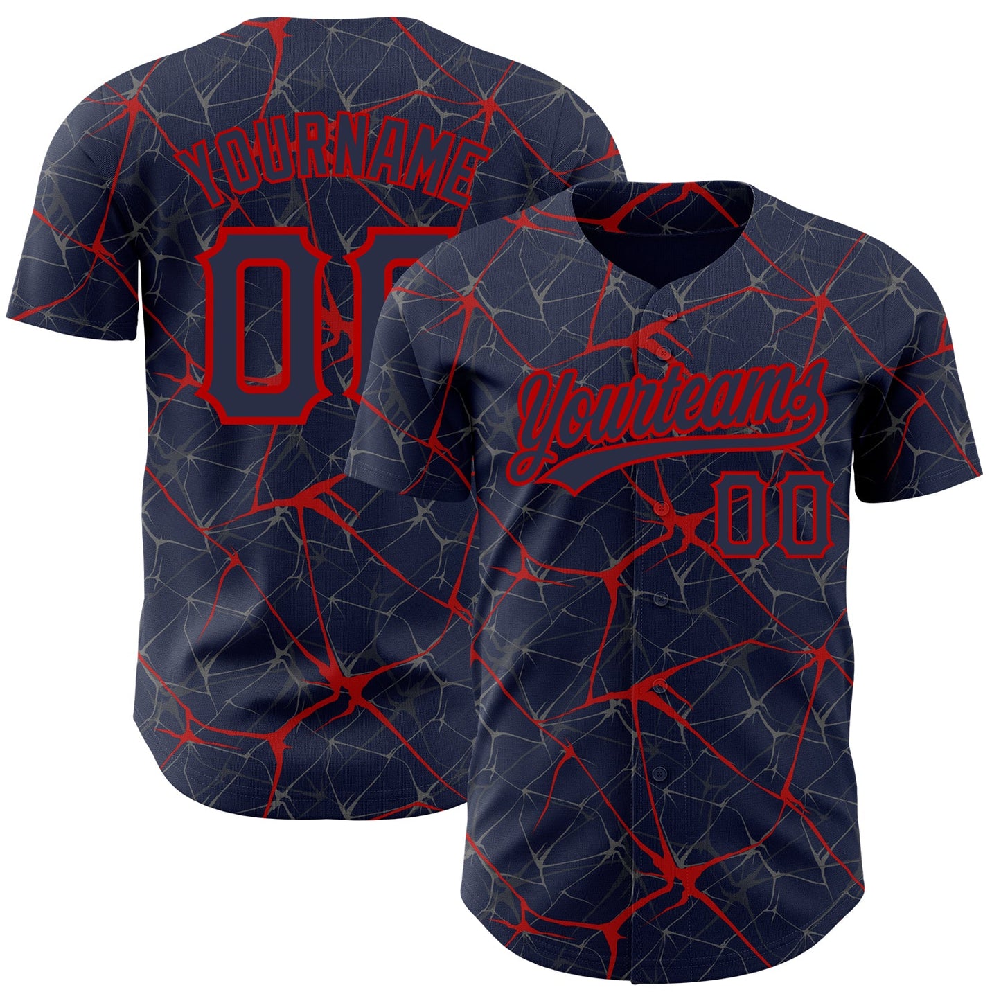 Custom Navy Red 3D Pattern Design Abstract Network Authentic Baseball Jersey - Main View