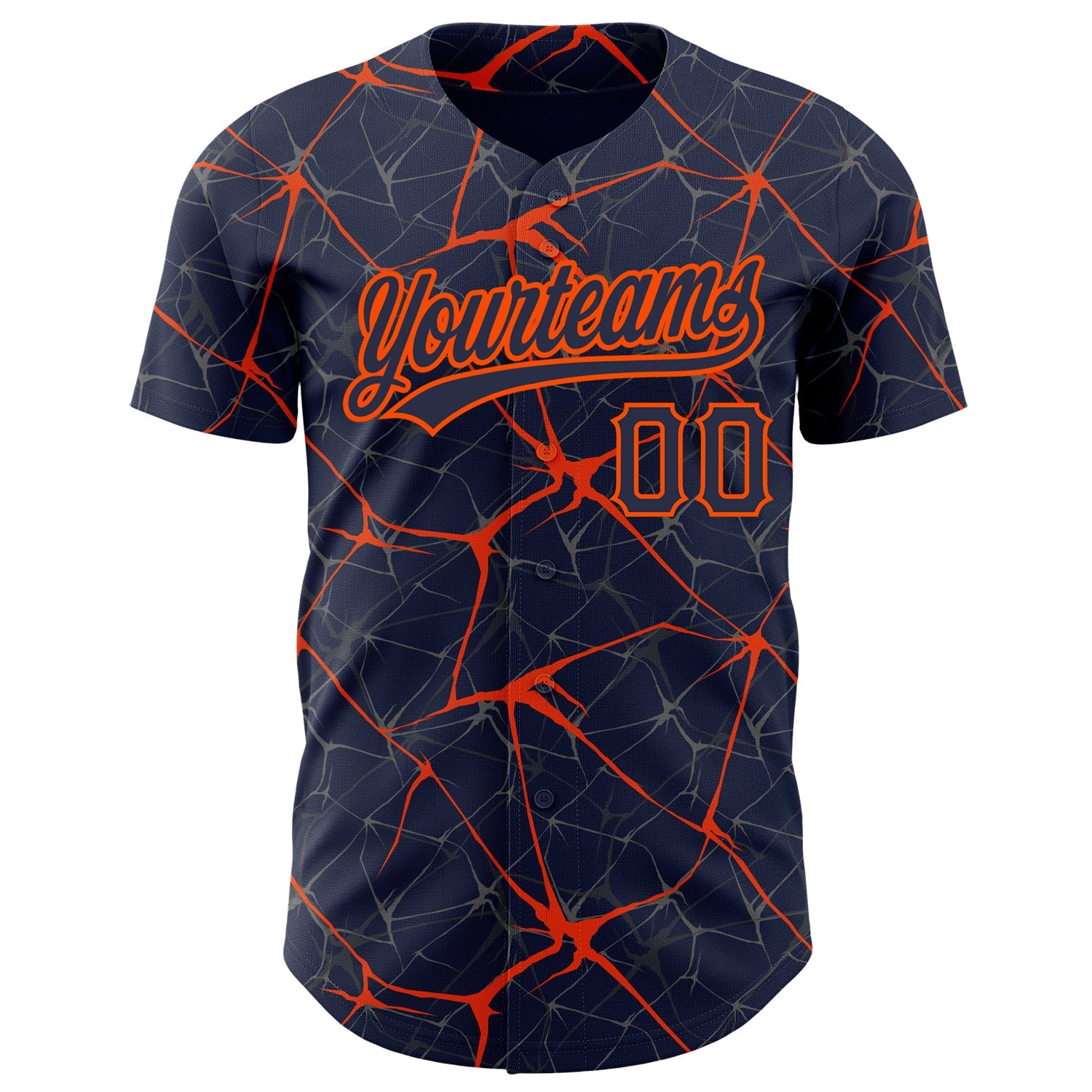 Custom Navy Orange 3D Pattern Design Abstract Network Authentic Baseball Jersey view 2