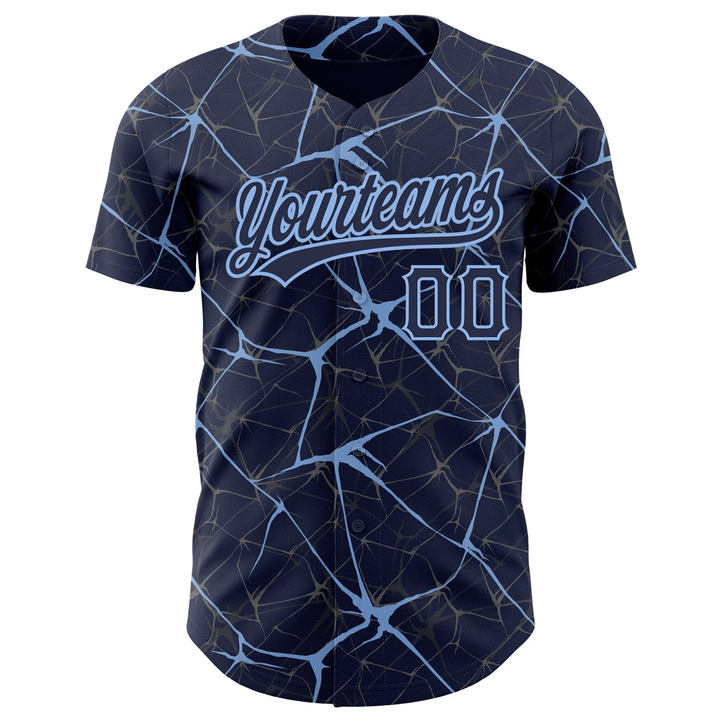 Custom Navy Light Blue 3D Pattern Design Abstract Network Authentic Baseball Jersey view 2