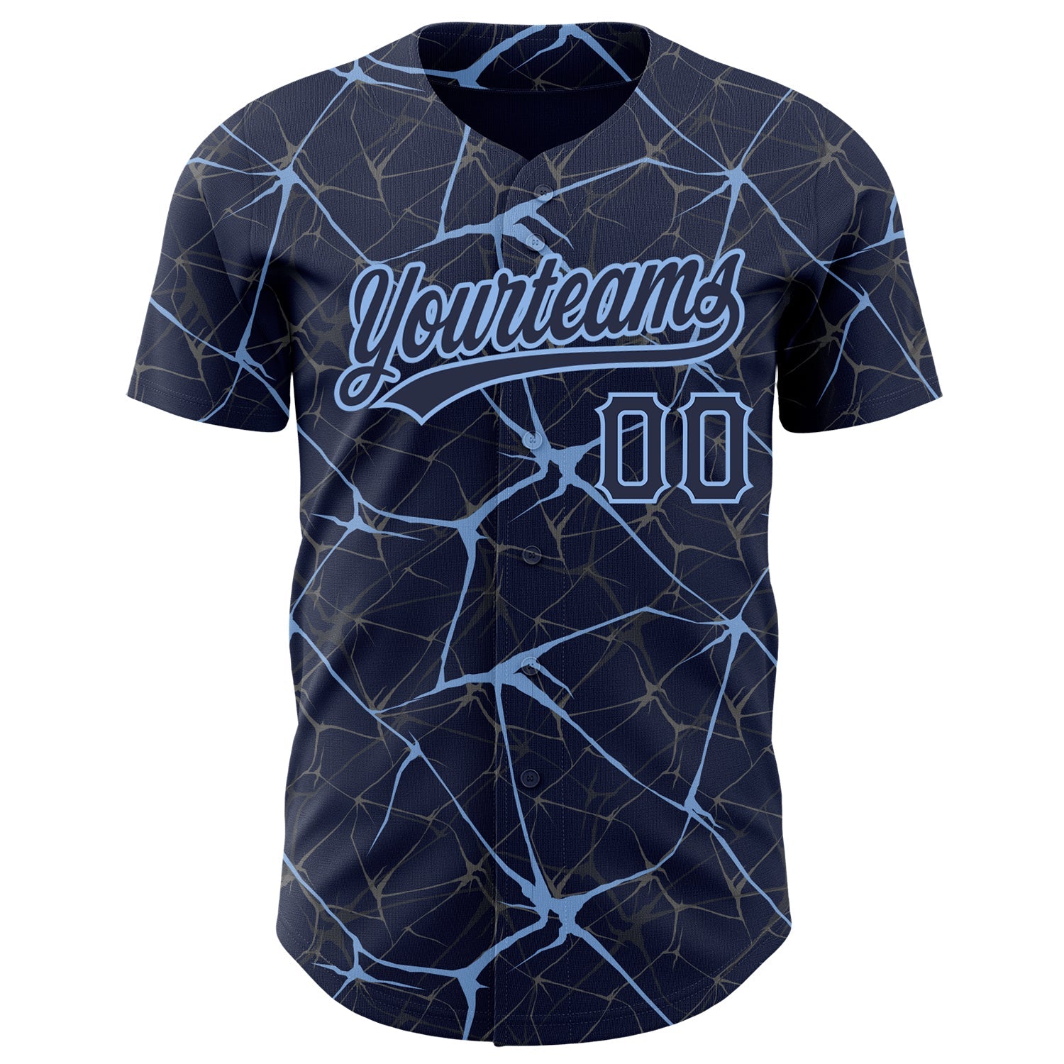 Custom Navy Light Blue 3D Pattern Design Abstract Network Authentic Baseball Jersey view 2
