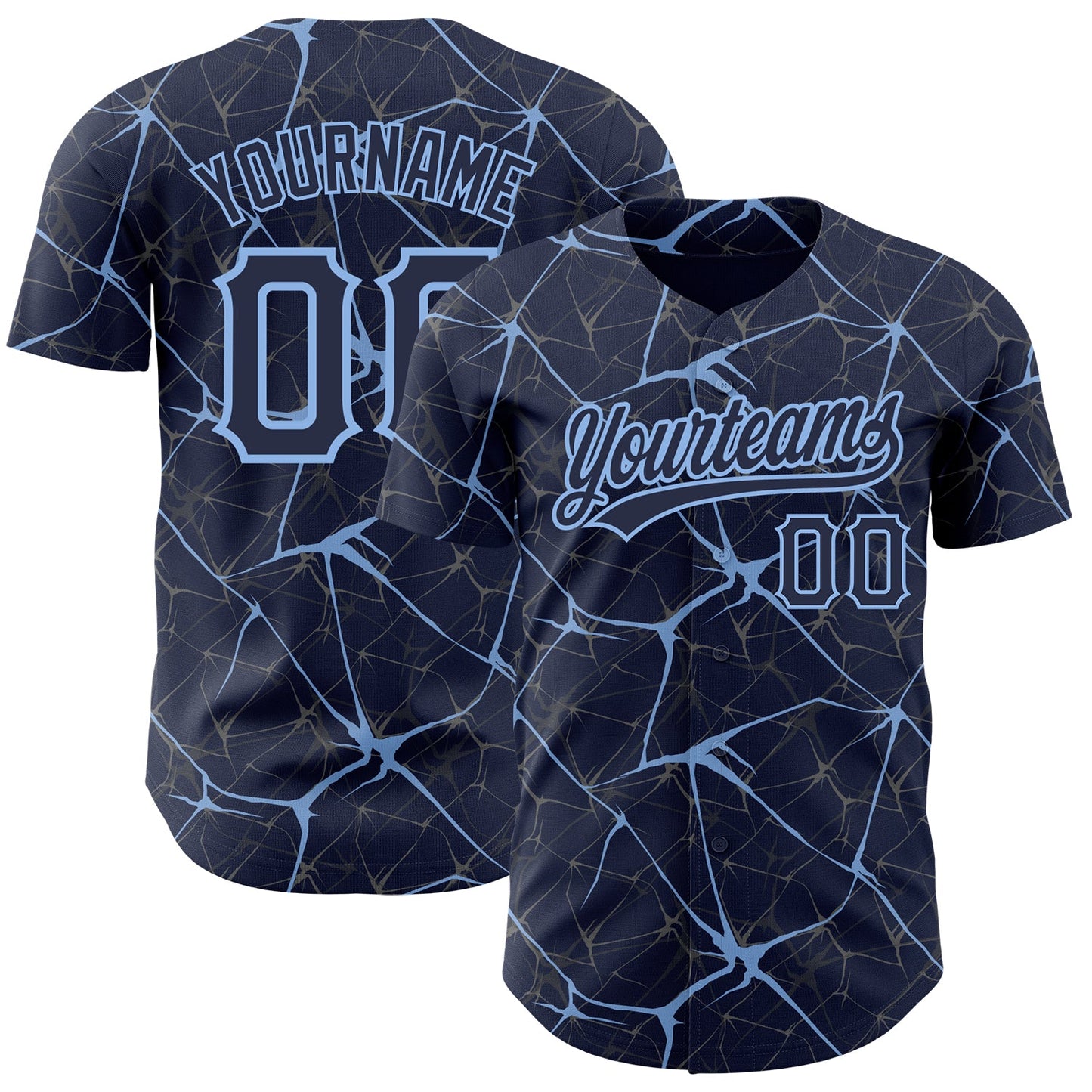 Custom Navy Light Blue 3D Pattern Design Abstract Network Authentic Baseball Jersey - Main View