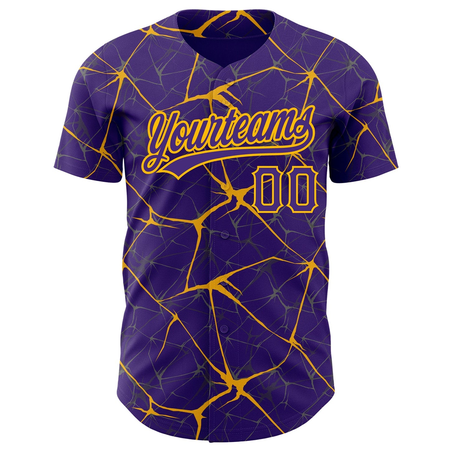 Custom Purple Gold 3D Pattern Design Abstract Network Authentic Baseball Jersey view 2