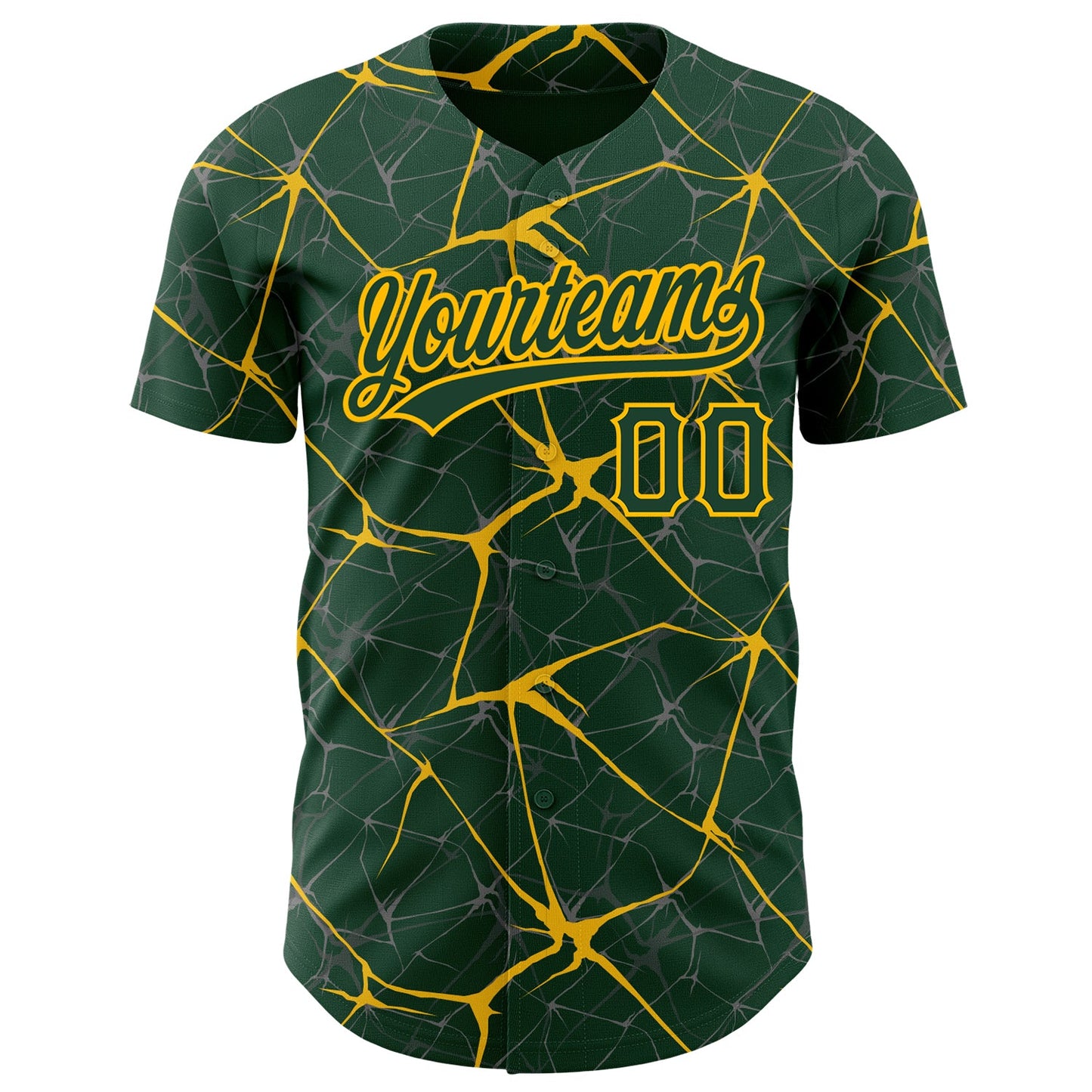 Custom Green Gold 3D Pattern Design Abstract Network Authentic Baseball Jersey view 2