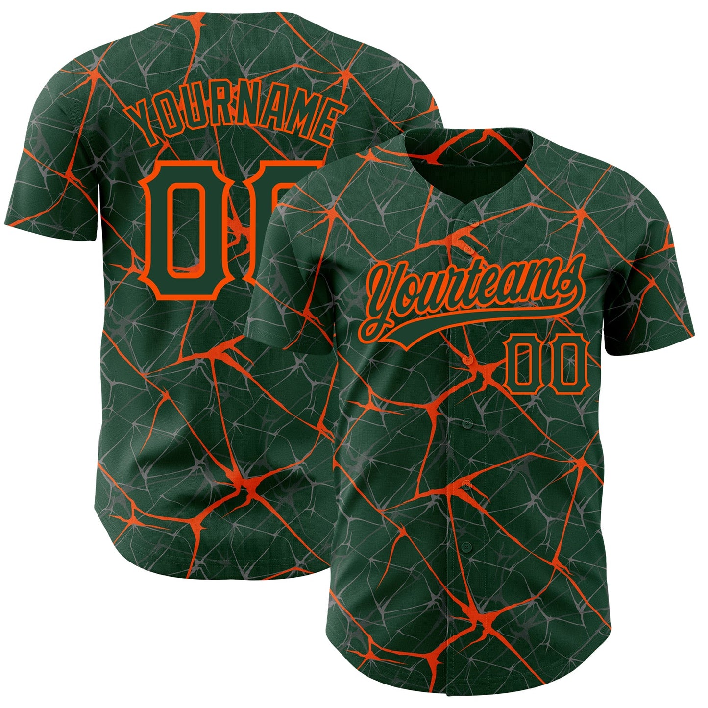Custom Green Orange 3D Pattern Design Abstract Network Authentic Baseball Jersey - Main View