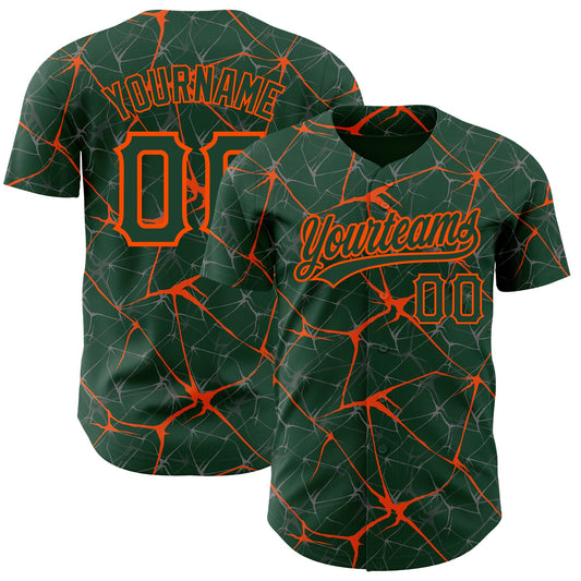 Custom Green Orange 3D Pattern Design Abstract Network Authentic Baseball Jersey - Main View