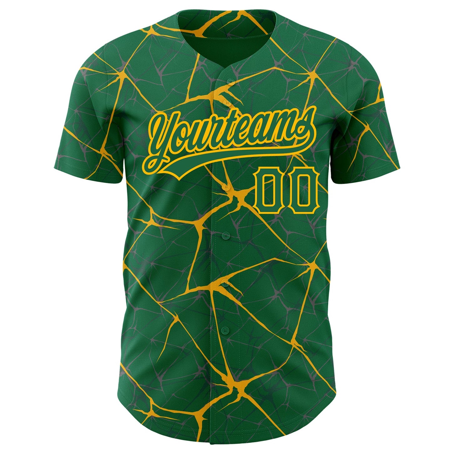 Custom Kelly Green Gold 3D Pattern Design Abstract Network Authentic Baseball Jersey view 2