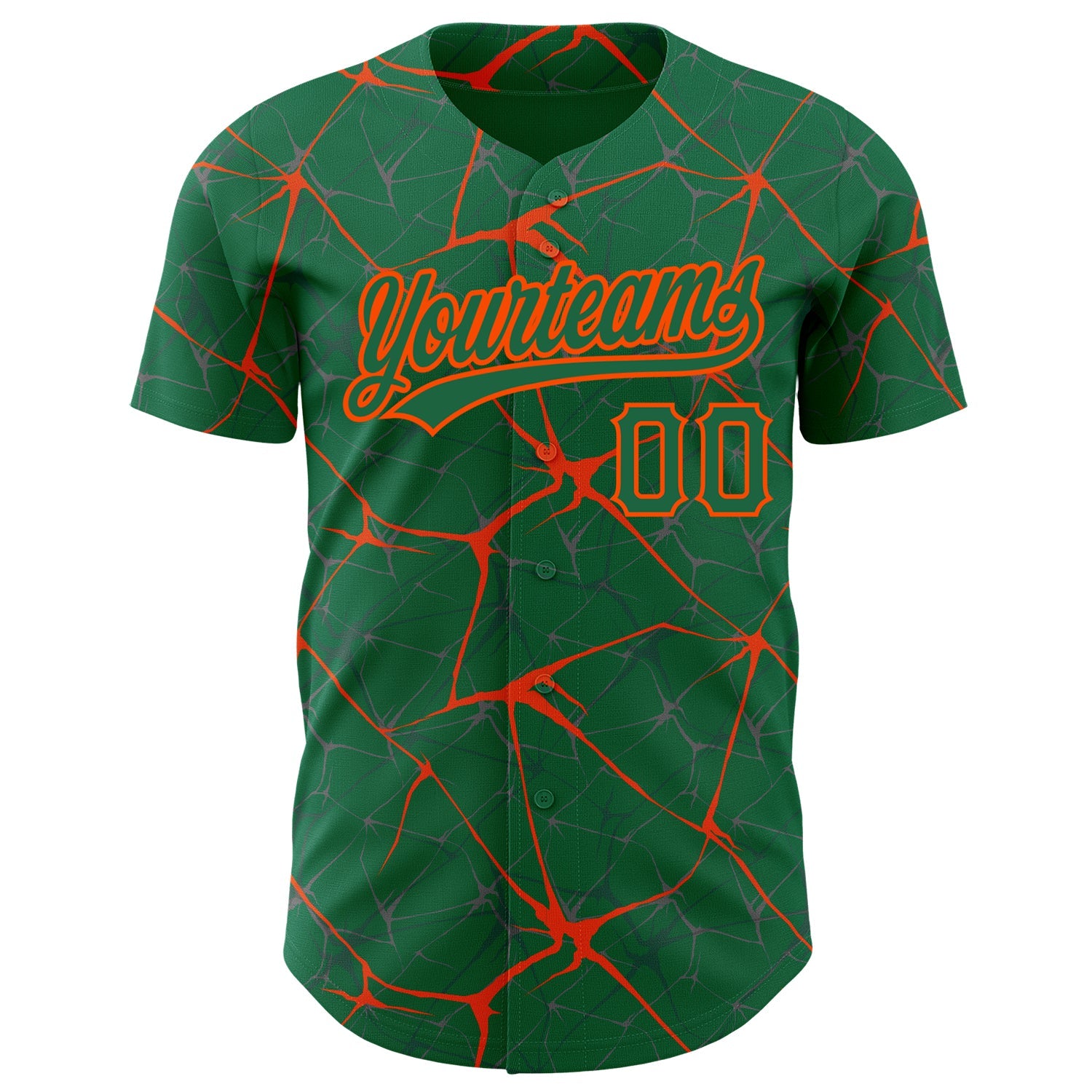 Custom Kelly Green Orange 3D Pattern Design Abstract Network Authentic Baseball Jersey view 2