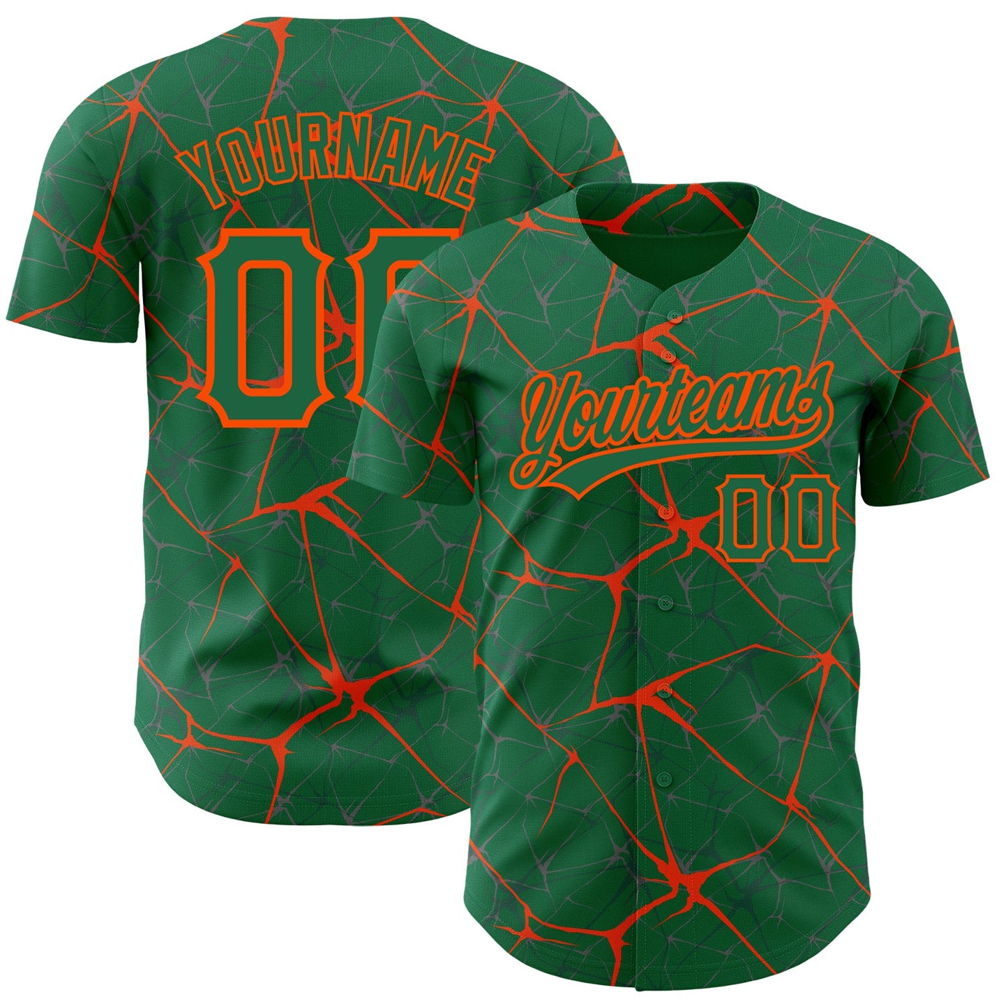 Custom Kelly Green Orange 3D Pattern Design Abstract Network Authentic Baseball Jersey - Main View