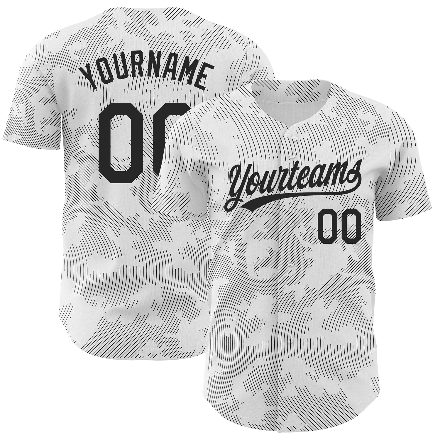 Custom White Black 3D Pattern Design Curve Lines Authentic Baseball Jersey - Main View