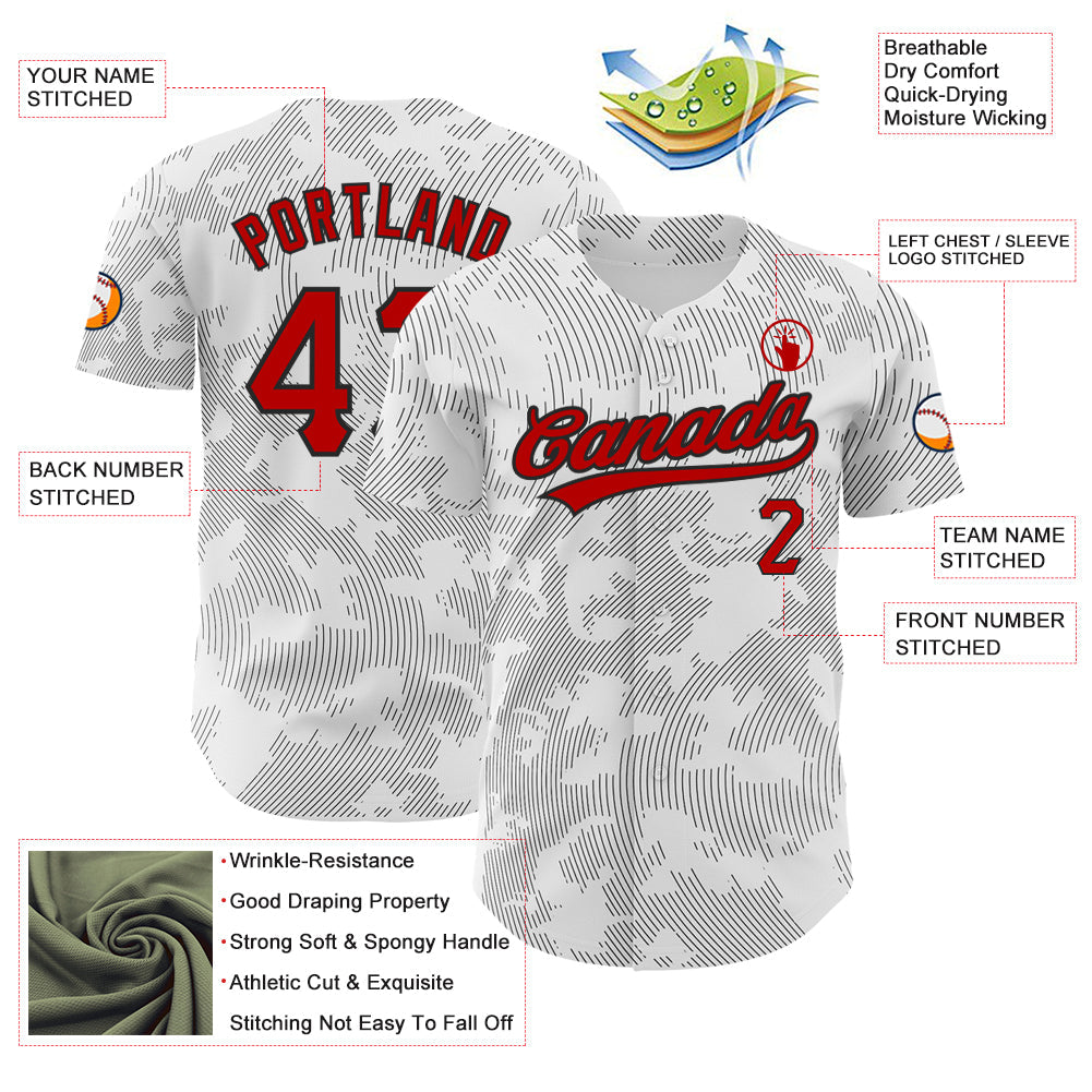Custom White Red-Black 3D Pattern Design Curve Lines Authentic Baseball Jersey view 3