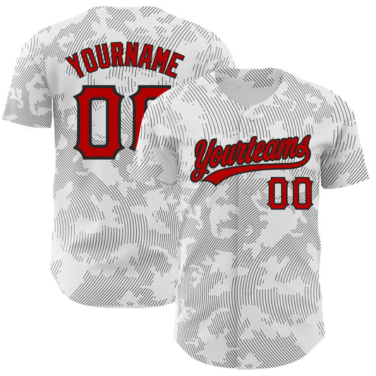 Custom White Red-Black 3D Pattern Design Curve Lines Authentic Baseball Jersey - Main View