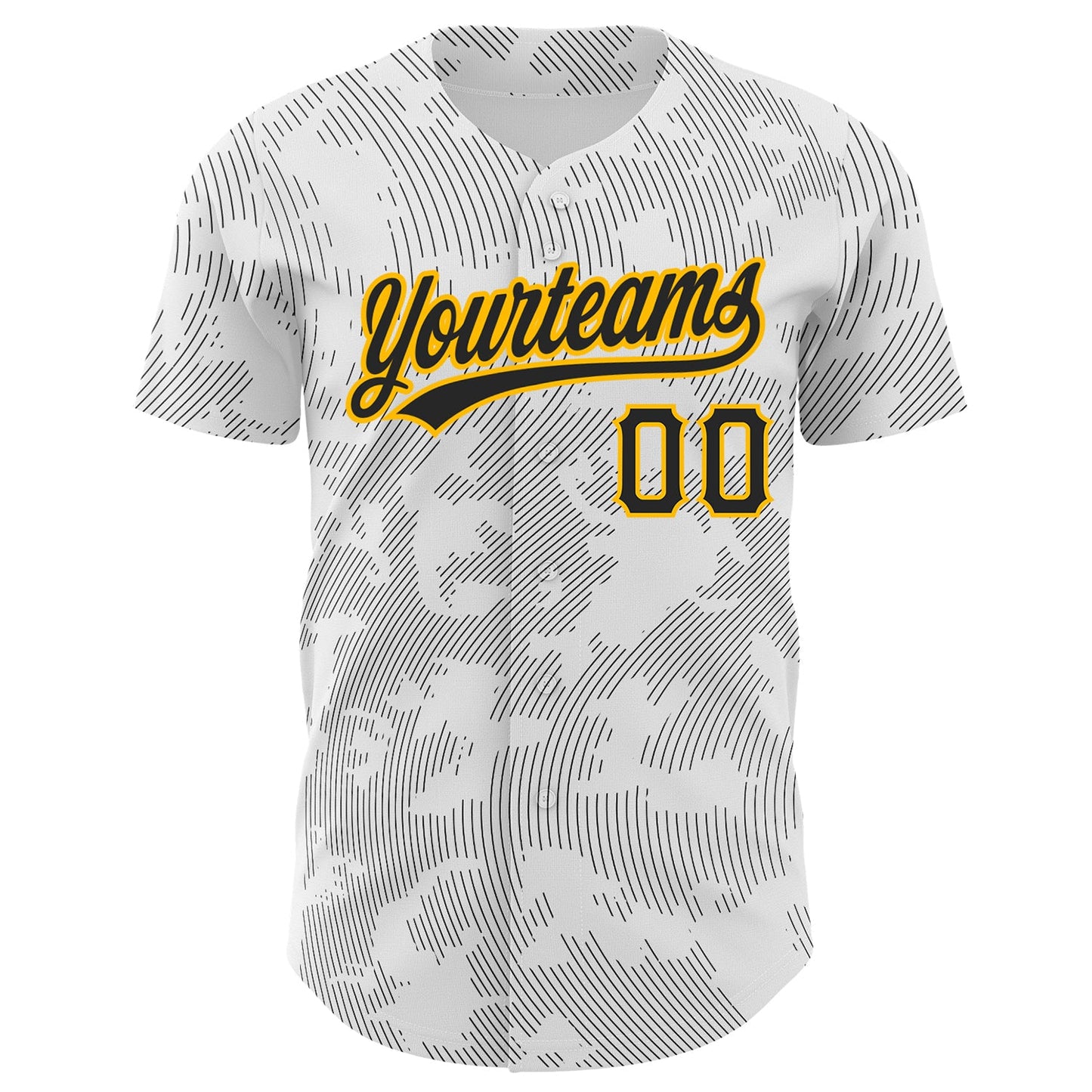 Custom White Black-Gold 3D Pattern Design Curve Lines Authentic Baseball Jersey view 2