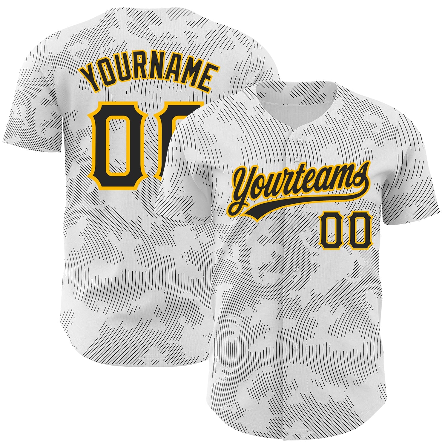 Custom White Black-Gold 3D Pattern Design Curve Lines Authentic Baseball Jersey - Main View