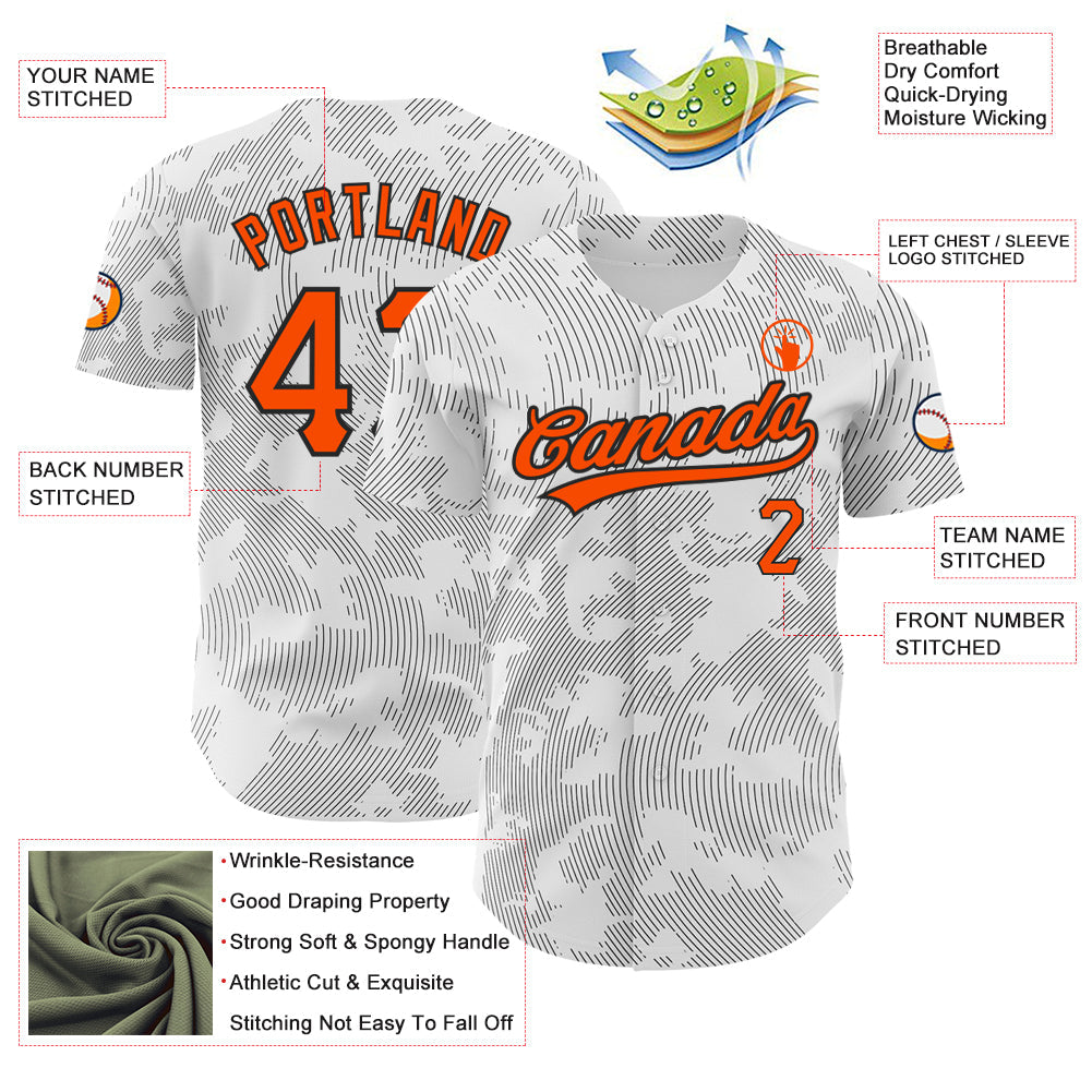 Custom White Orange-Black 3D Pattern Design Curve Lines Authentic Baseball Jersey view 3