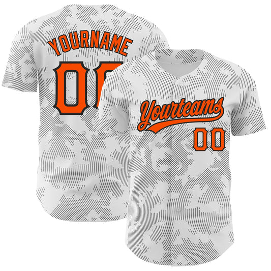 Custom White Orange-Black 3D Pattern Design Curve Lines Authentic Baseball Jersey - Main View