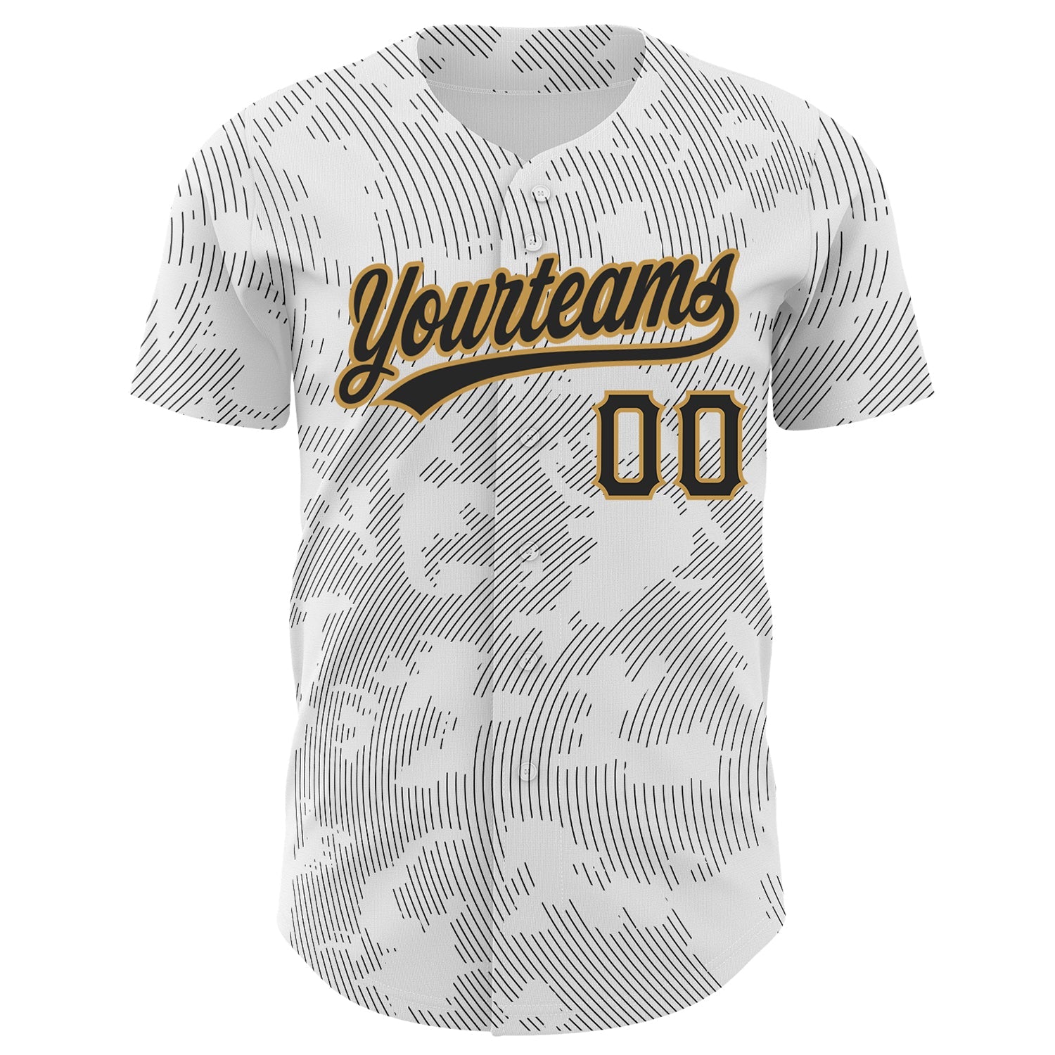 Custom White Black-Old Gold 3D Pattern Design Curve Lines Authentic Baseball Jersey view 2