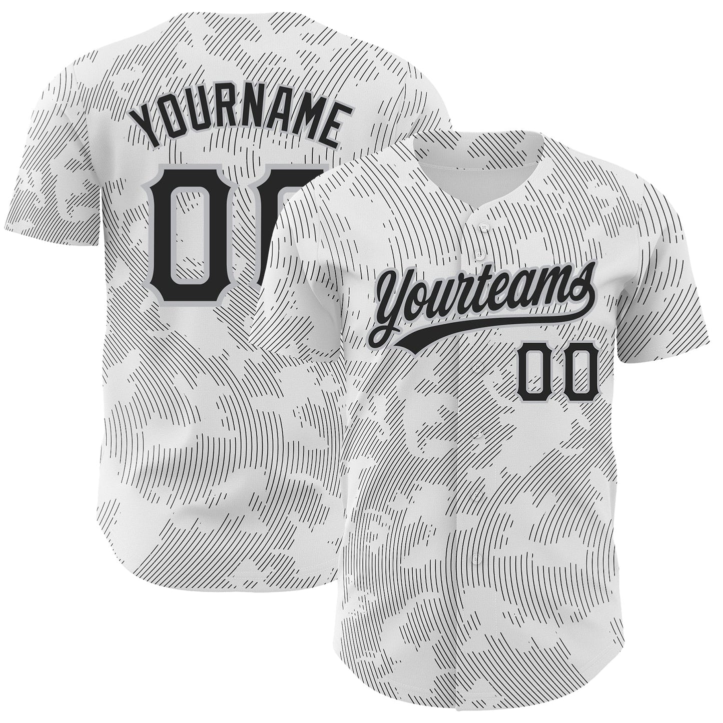 Custom White Black-Gray 3D Pattern Design Curve Lines Authentic Baseball Jersey - Main View