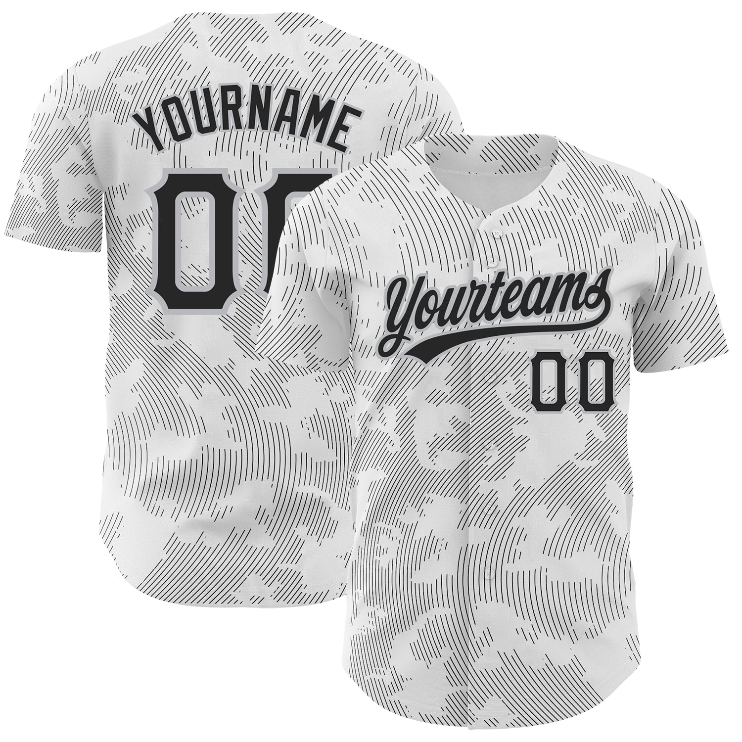 Custom White Black-Gray 3D Pattern Design Curve Lines Authentic Baseball Jersey - Main View