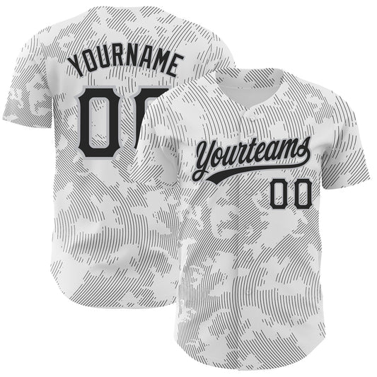 Custom White Black-Gray 3D Pattern Design Curve Lines Authentic Baseball Jersey - Main View