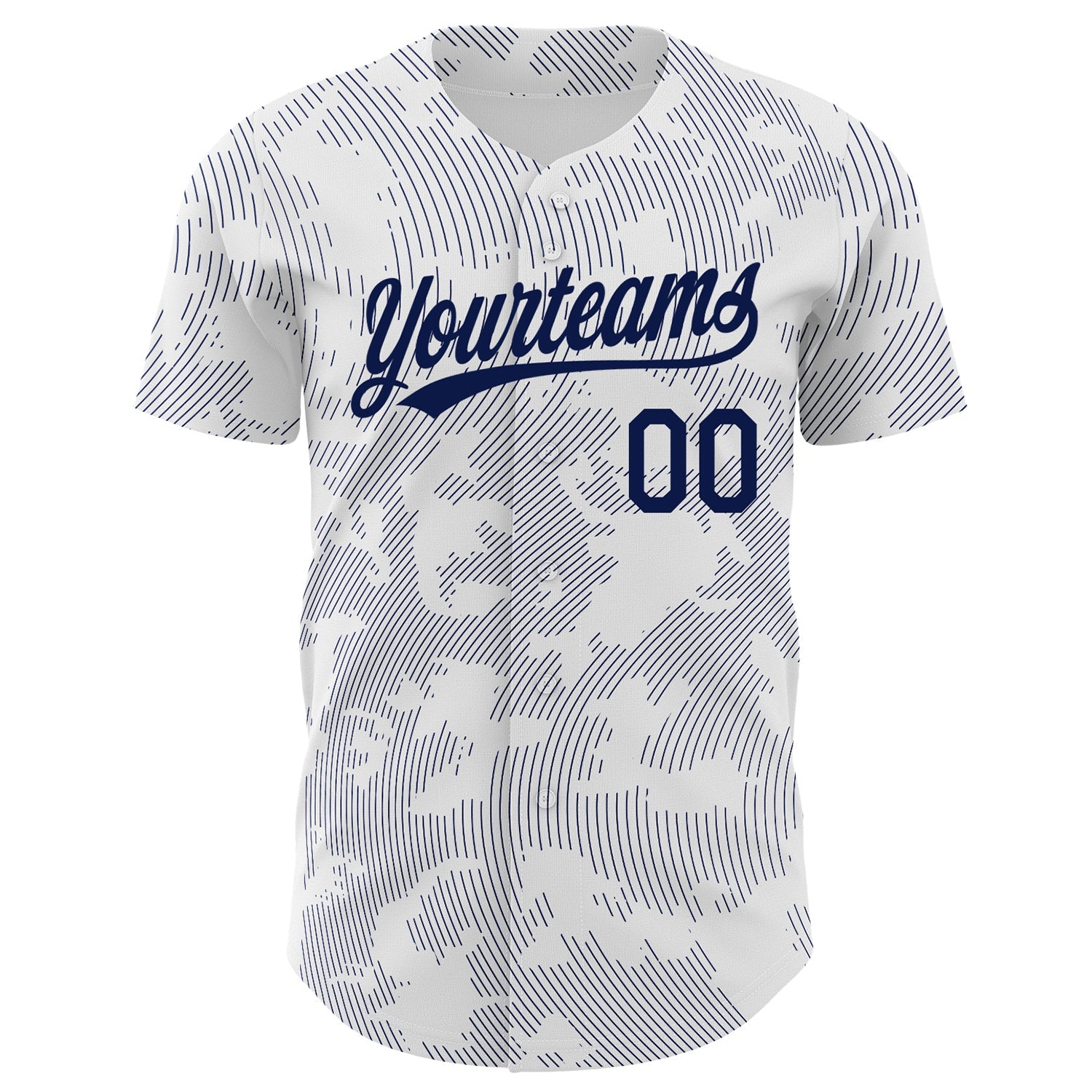 Custom White Navy 3D Pattern Design Curve Lines Authentic Baseball Jersey view 2