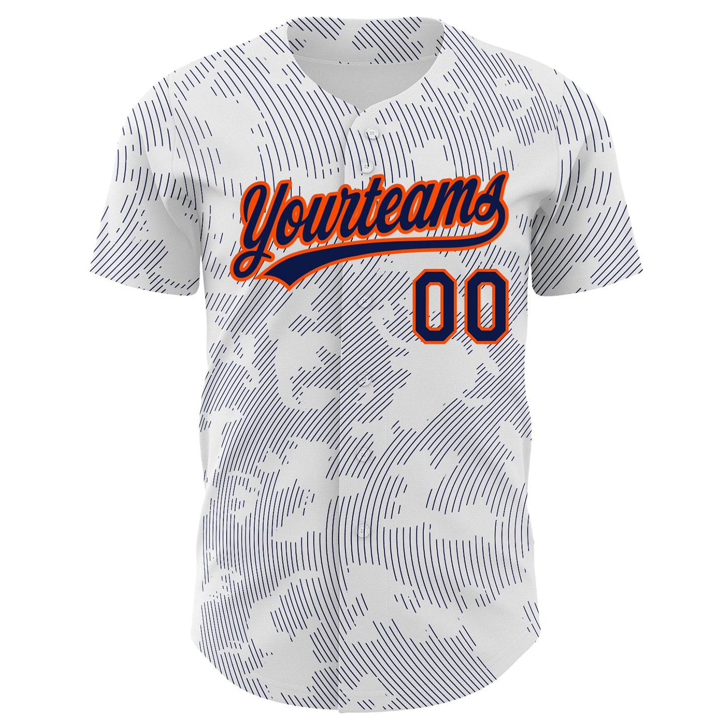 Custom White Navy-Orange 3D Pattern Design Curve Lines Authentic Baseball Jersey view 2