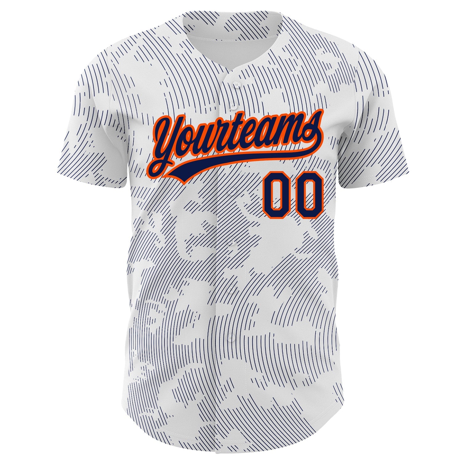 Custom White Navy-Orange 3D Pattern Design Curve Lines Authentic Baseball Jersey view 2