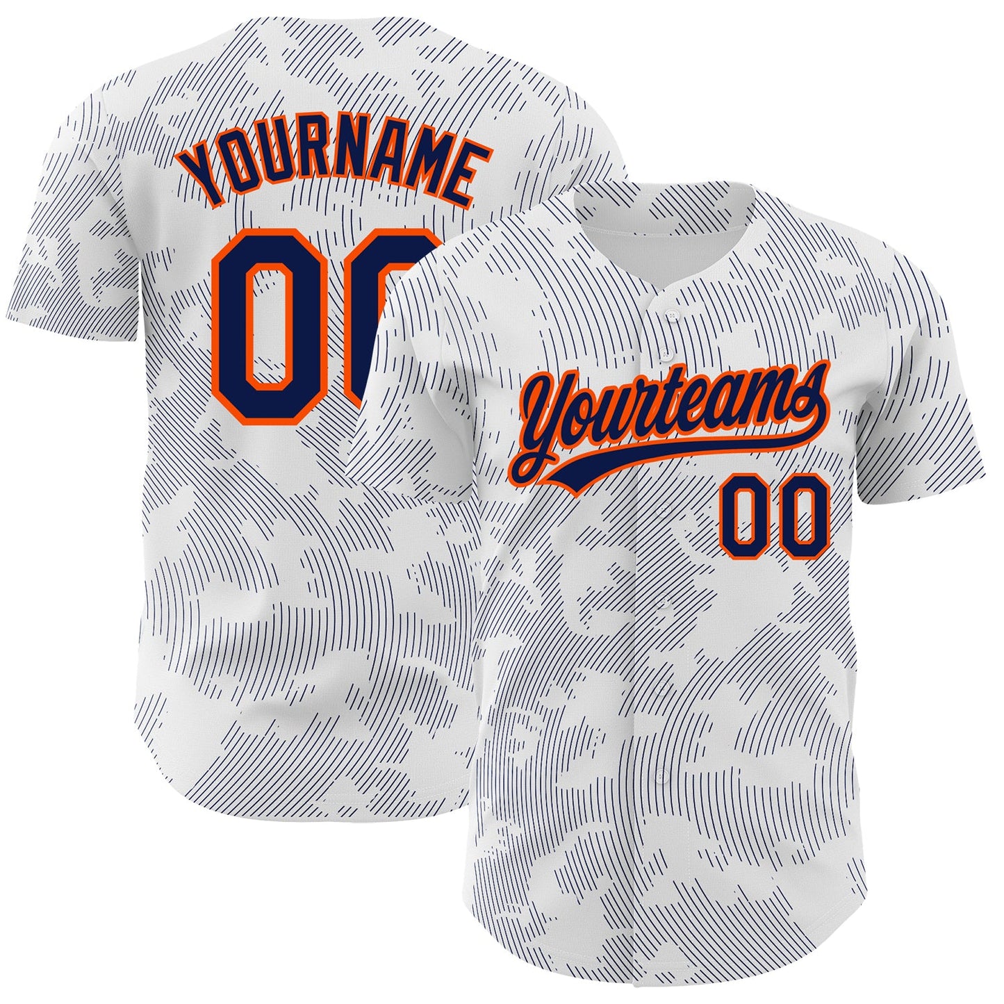 Custom White Navy-Orange 3D Pattern Design Curve Lines Authentic Baseball Jersey - Main View