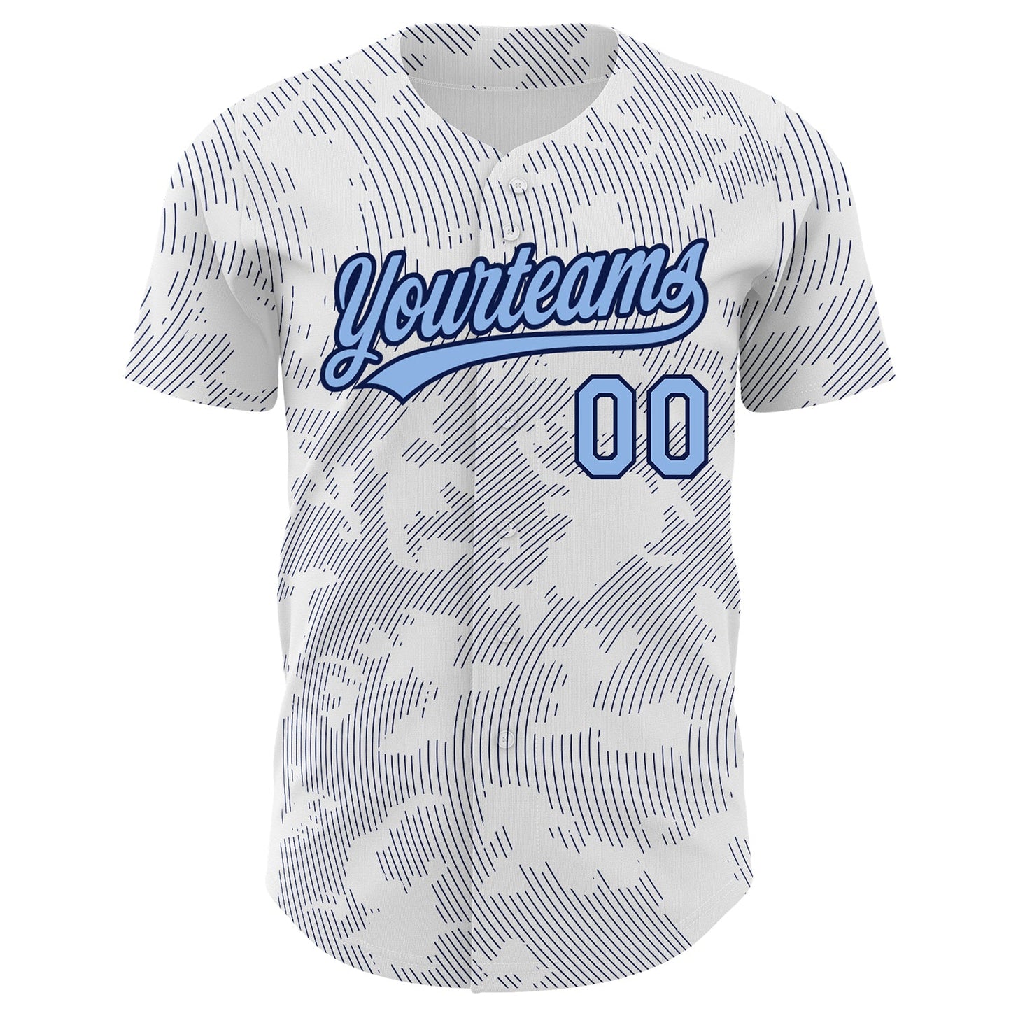 Custom White Light Blue-Navy 3D Pattern Design Curve Lines Authentic Baseball Jersey view 2