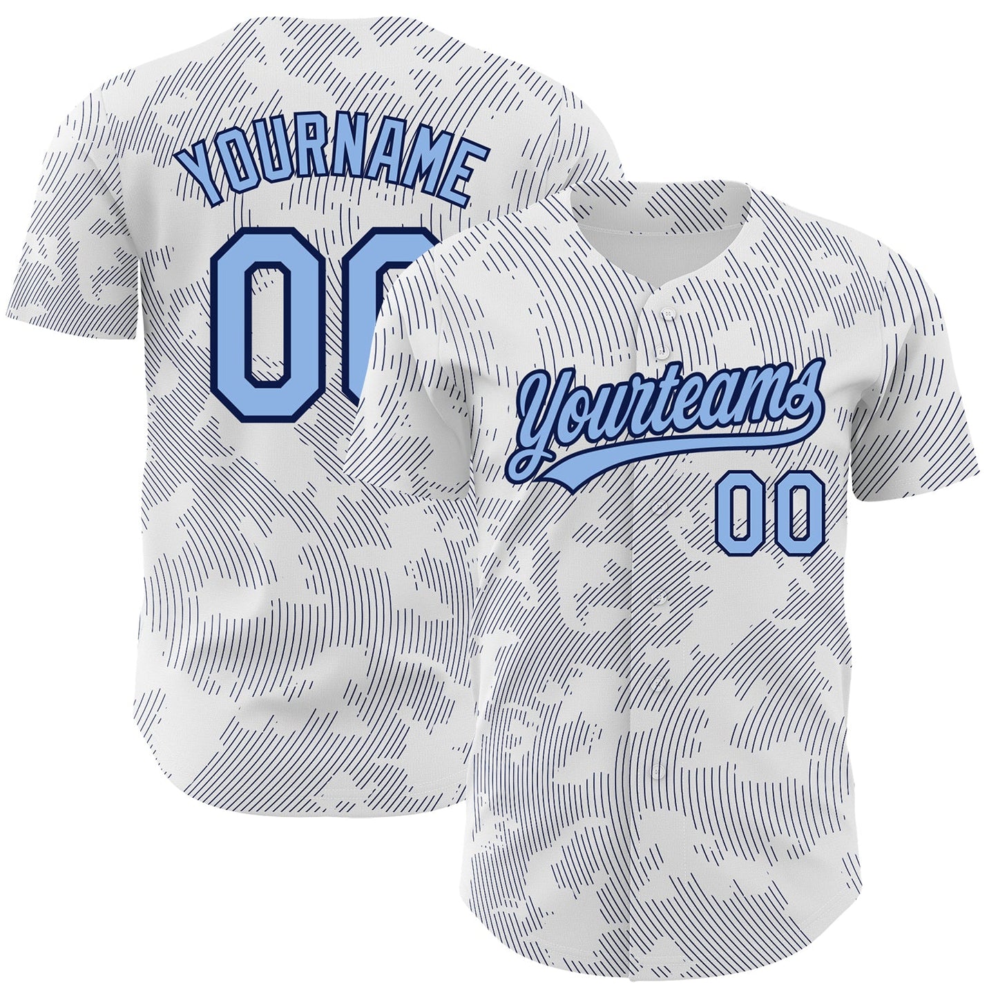 Custom White Light Blue-Navy 3D Pattern Design Curve Lines Authentic Baseball Jersey - Main View