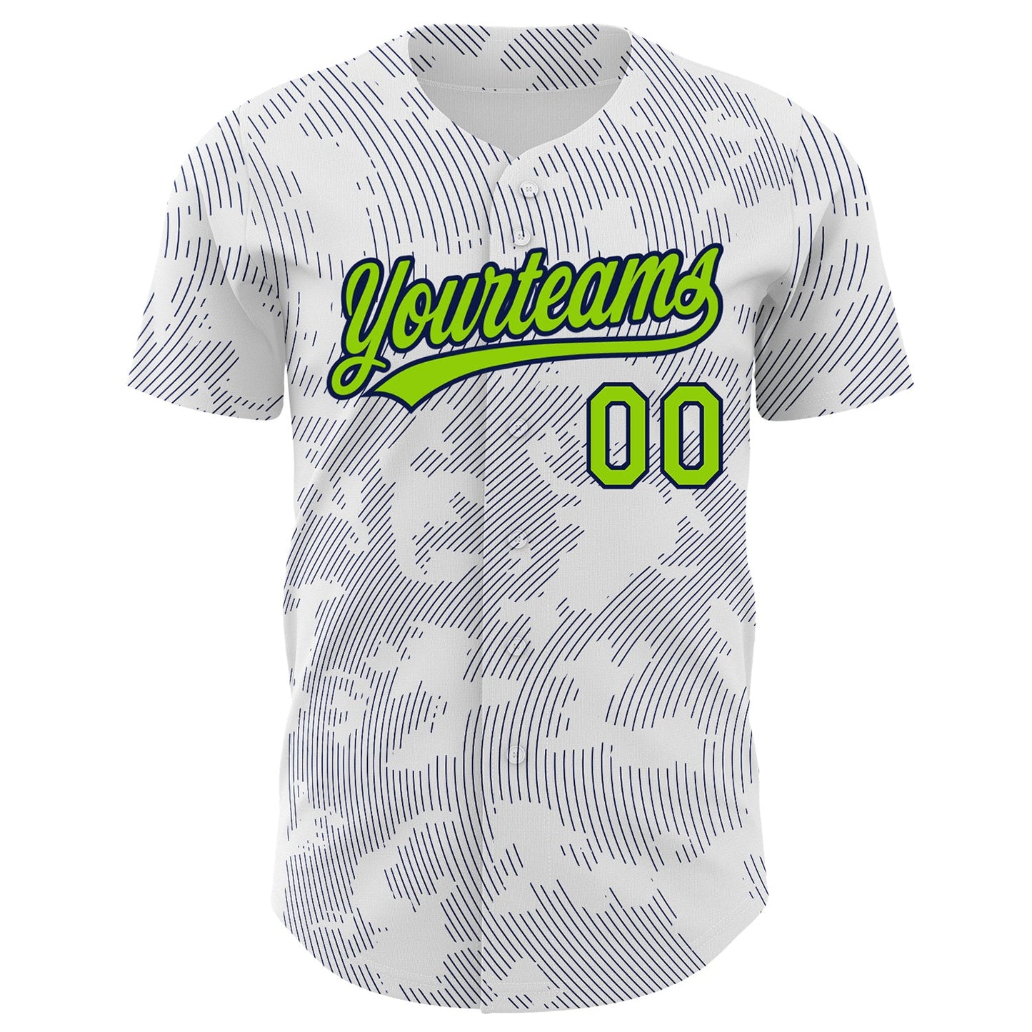 Custom White Neon Green-Navy 3D Pattern Design Curve Lines Authentic Baseball Jersey view 2