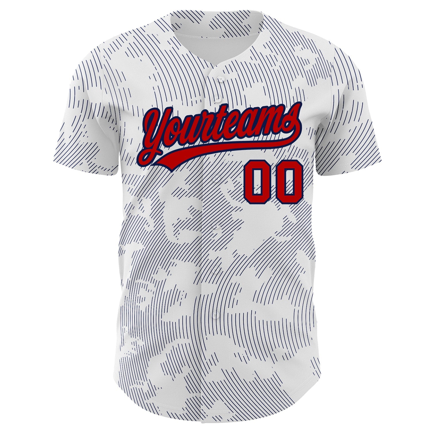 Custom White Red-Navy 3D Pattern Design Curve Lines Authentic Baseball Jersey view 2