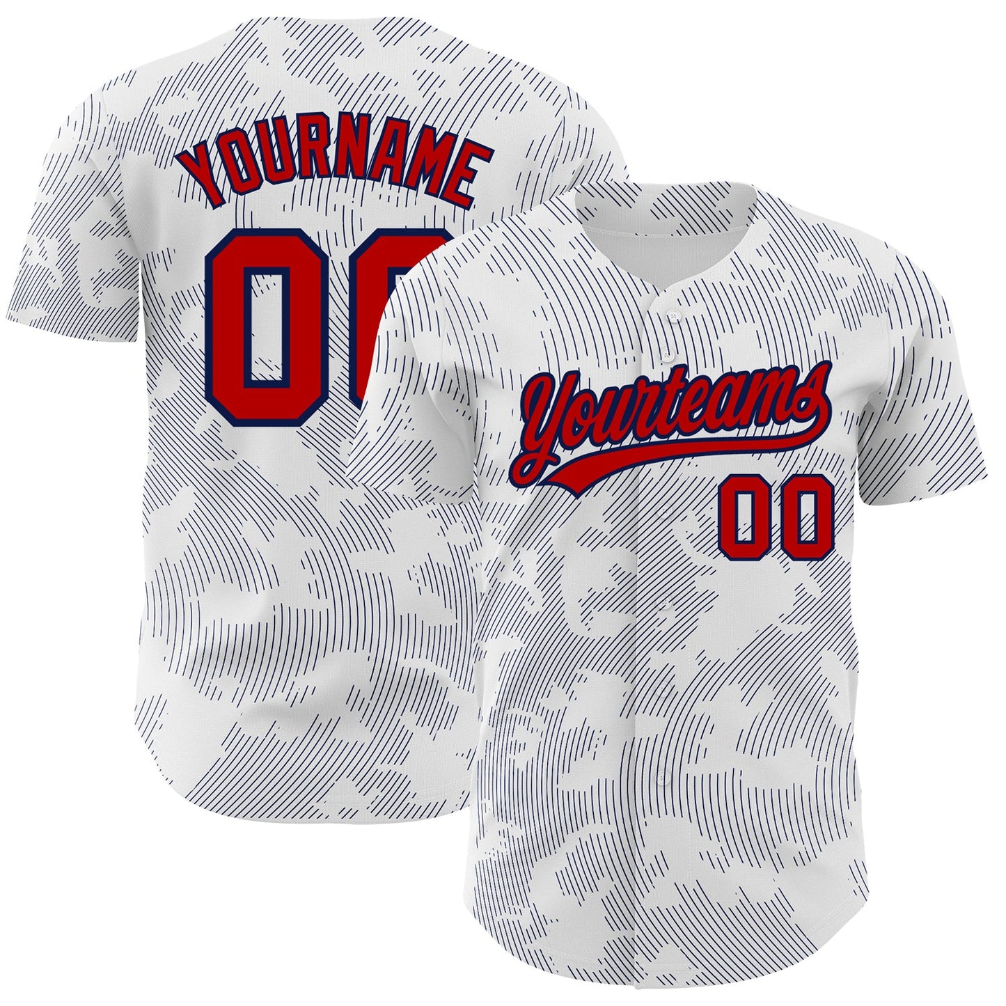 Custom White Red-Navy 3D Pattern Design Curve Lines Authentic Baseball Jersey - Main View
